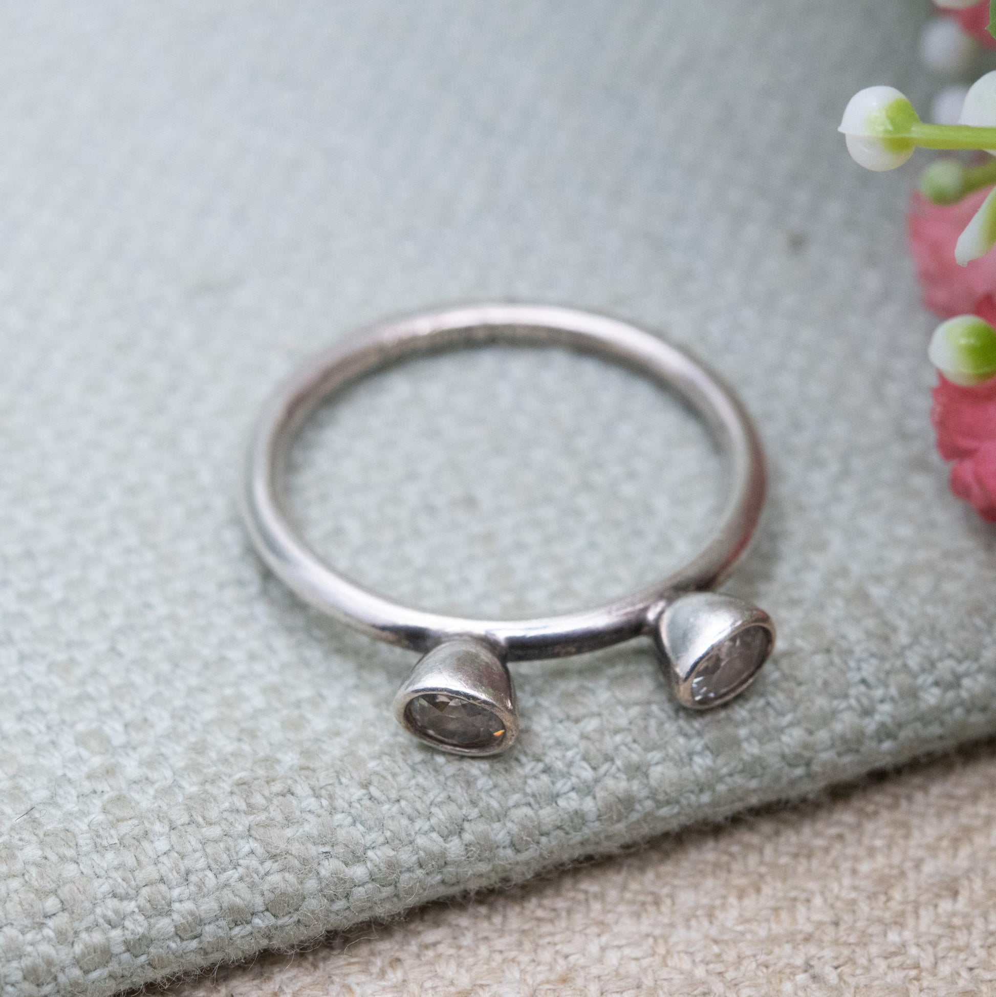 Danish Hans Henrik Nygaard HHN Sterling Silver Two Stone Ring - Minimal Stacking Ring | UK Size - R | US Size - 8 3/4