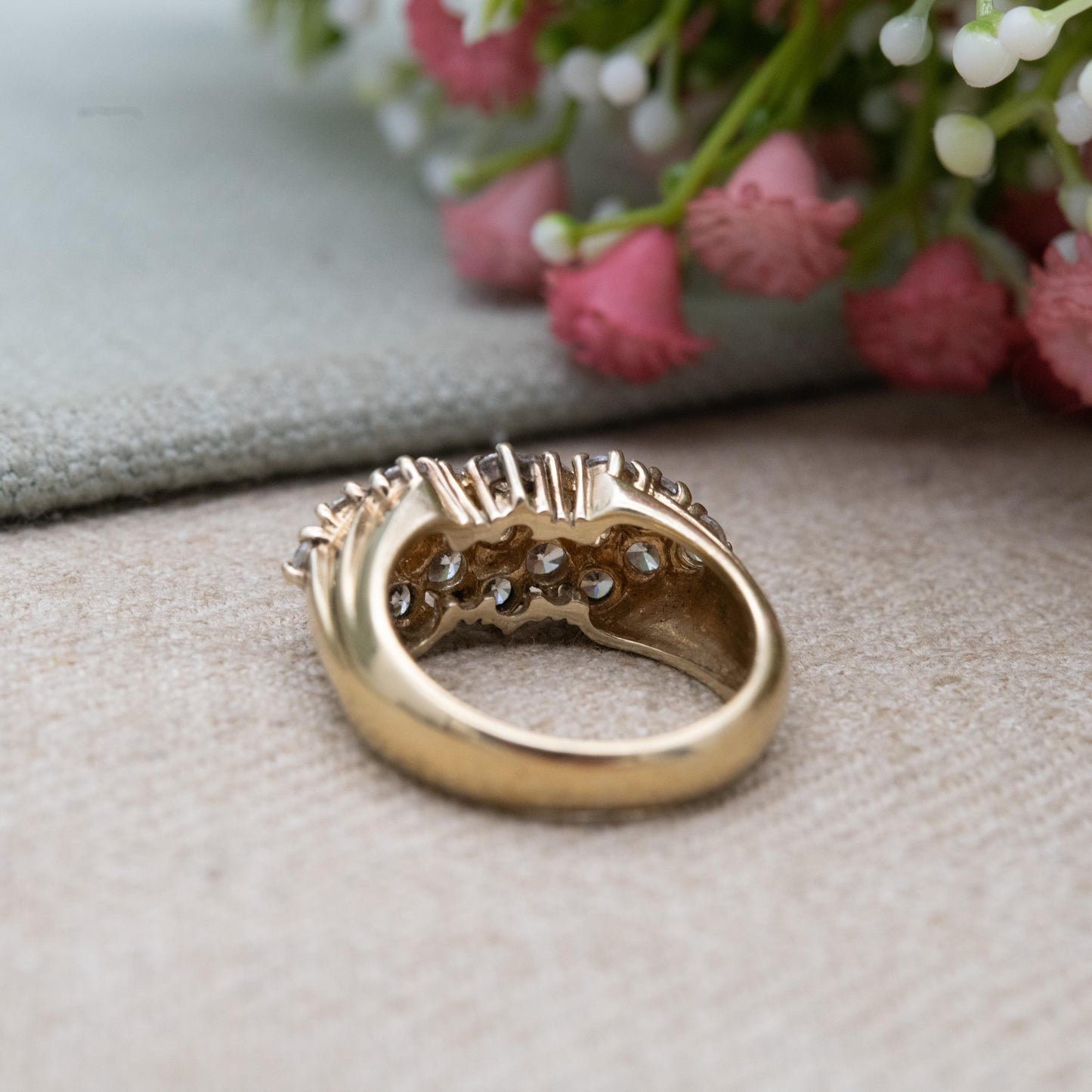 Vintage Gold Plated Sterling Silver CZ Cluster Ring - Large Statement Cocktail Jewellery Gift for Her | UK Size - Q 1/2 | US Size - 8 1/4