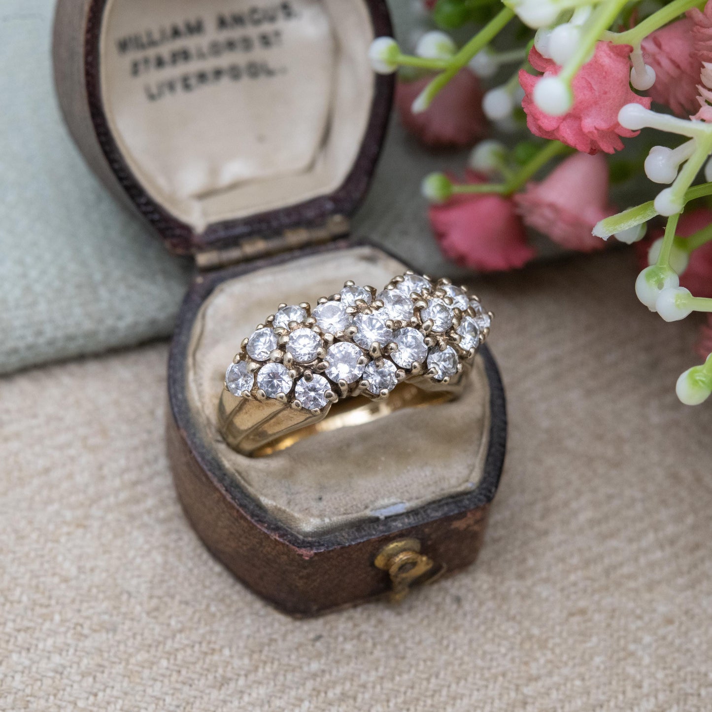 Vintage Gold Plated Sterling Silver CZ Cluster Ring - Large Statement Cocktail Jewellery Gift for Her | UK Size - Q 1/2 | US Size - 8 1/4