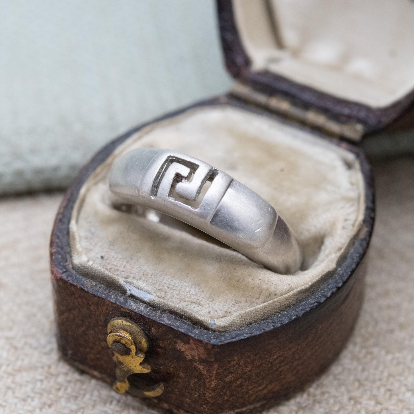 Vintage Sterling Silver Greek Key Band Ring - Meander Design Minimal Unisex Silver | UK Size - L 1/2 | US Size - 6