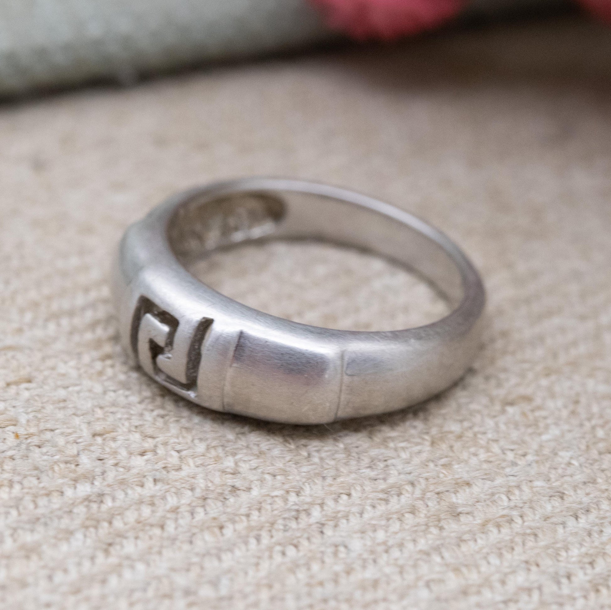 Vintage Sterling Silver Greek Key Band Ring - Meander Design Minimal Unisex Silver | UK Size - L 1/2 | US Size - 6