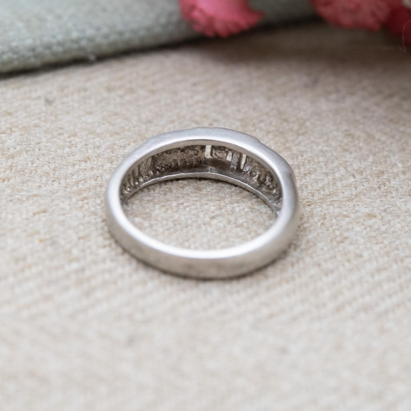 Vintage Sterling Silver Greek Key Band Ring - Meander Design Minimal Unisex Silver | UK Size - L 1/2 | US Size - 6
