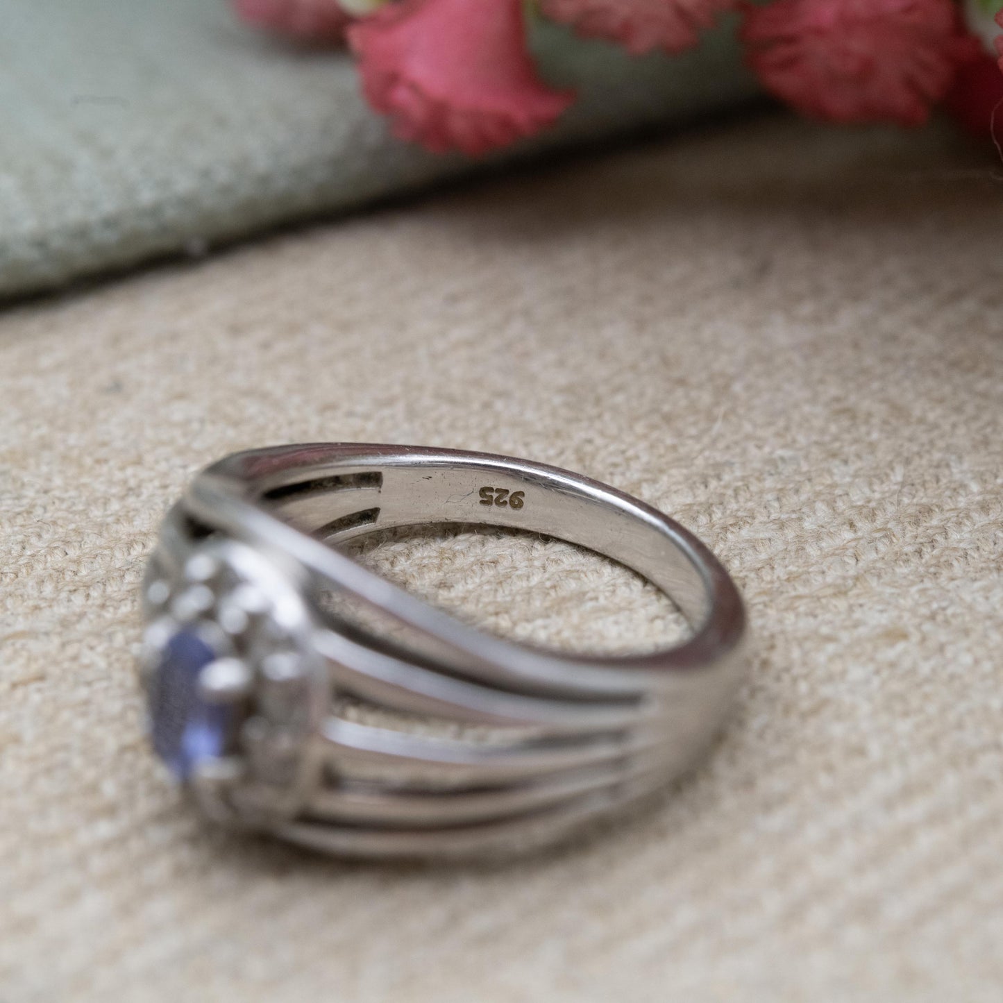 Vintage Sterling Silver Tanzanite Halo Ring - Chunky Cocktail Ring | UK Size - O 1/2 US Size - 8 1/2