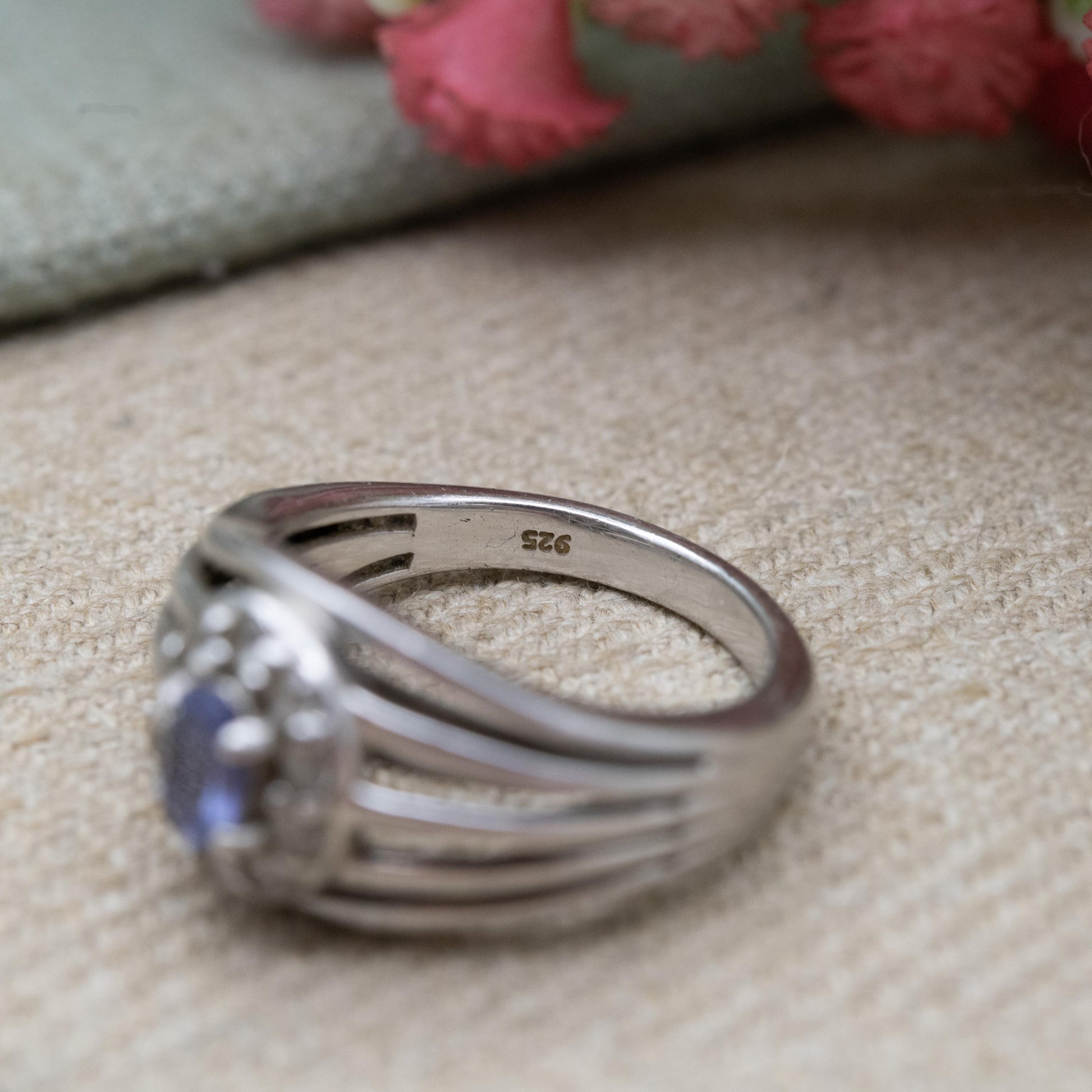 Vintage Sterling Silver Tanzanite Halo Ring - Chunky Cocktail Ring | UK Size - O 1/2 US Size - 8 1/2