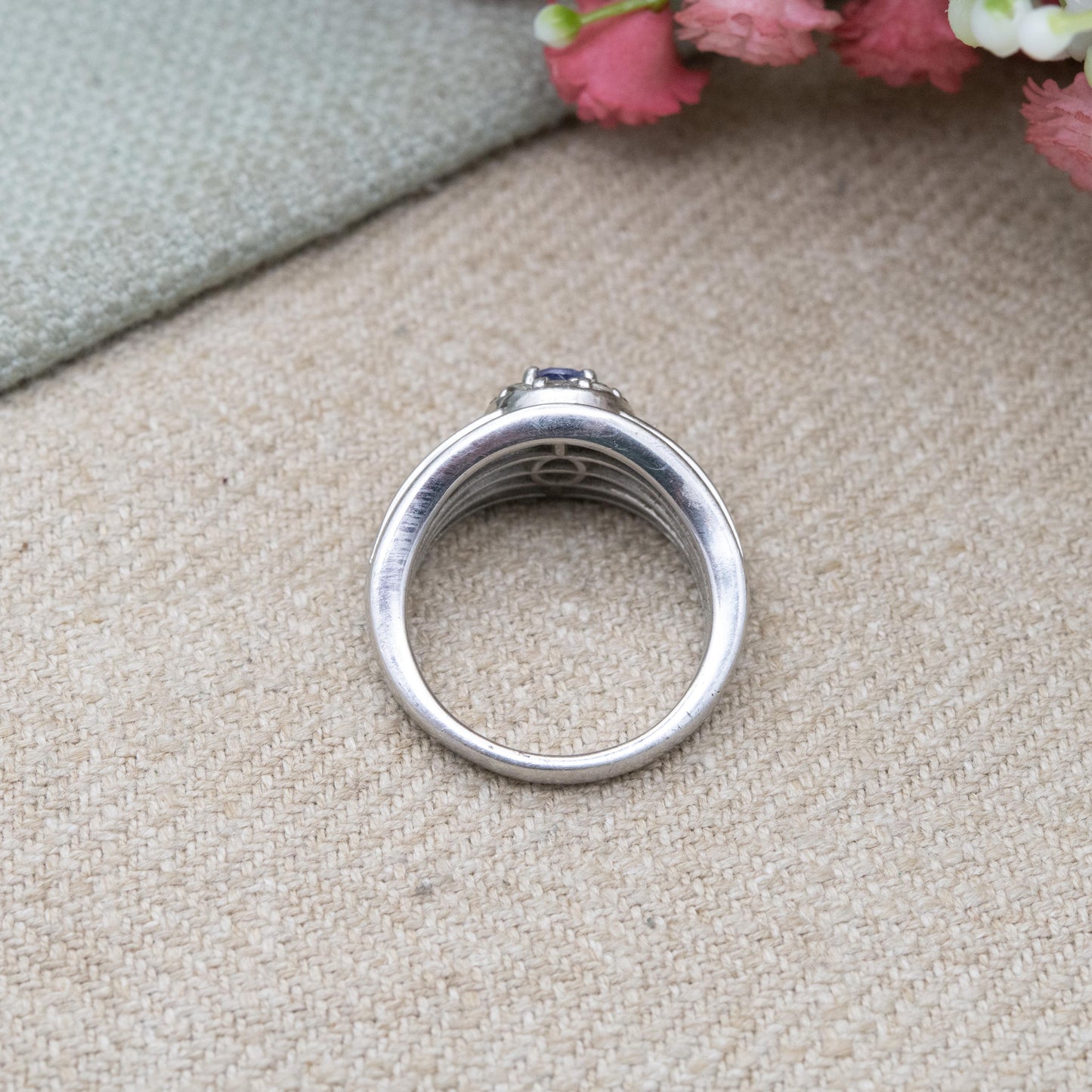 Vintage Sterling Silver Tanzanite Halo Ring - Chunky Cocktail Ring | UK Size - O 1/2 US Size - 8 1/2