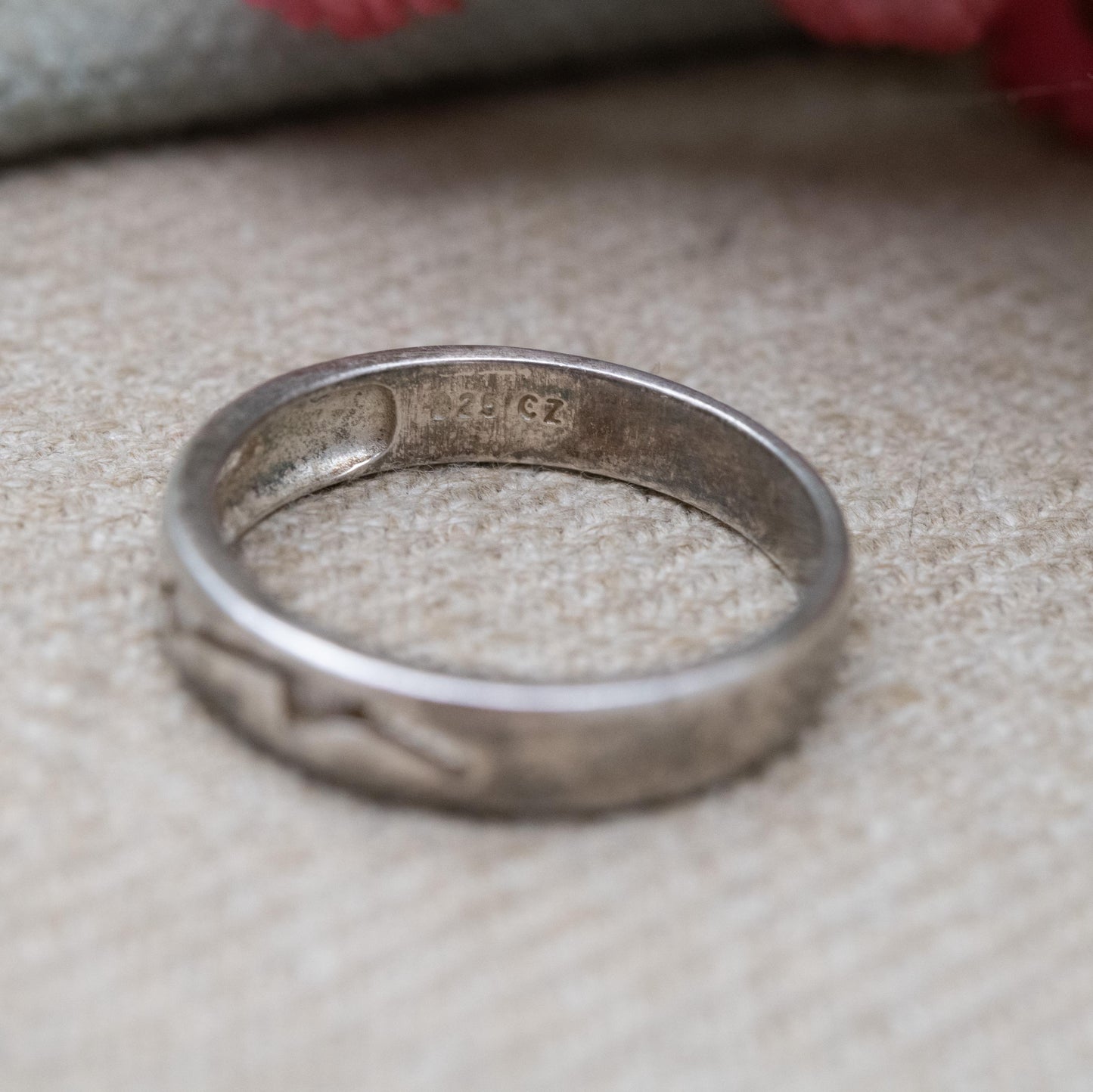 Vintage Sterling Silver Flush CZ Band Ring - Minimalist Stacking Ring | UK Size - P 1/2 | US Size - 8