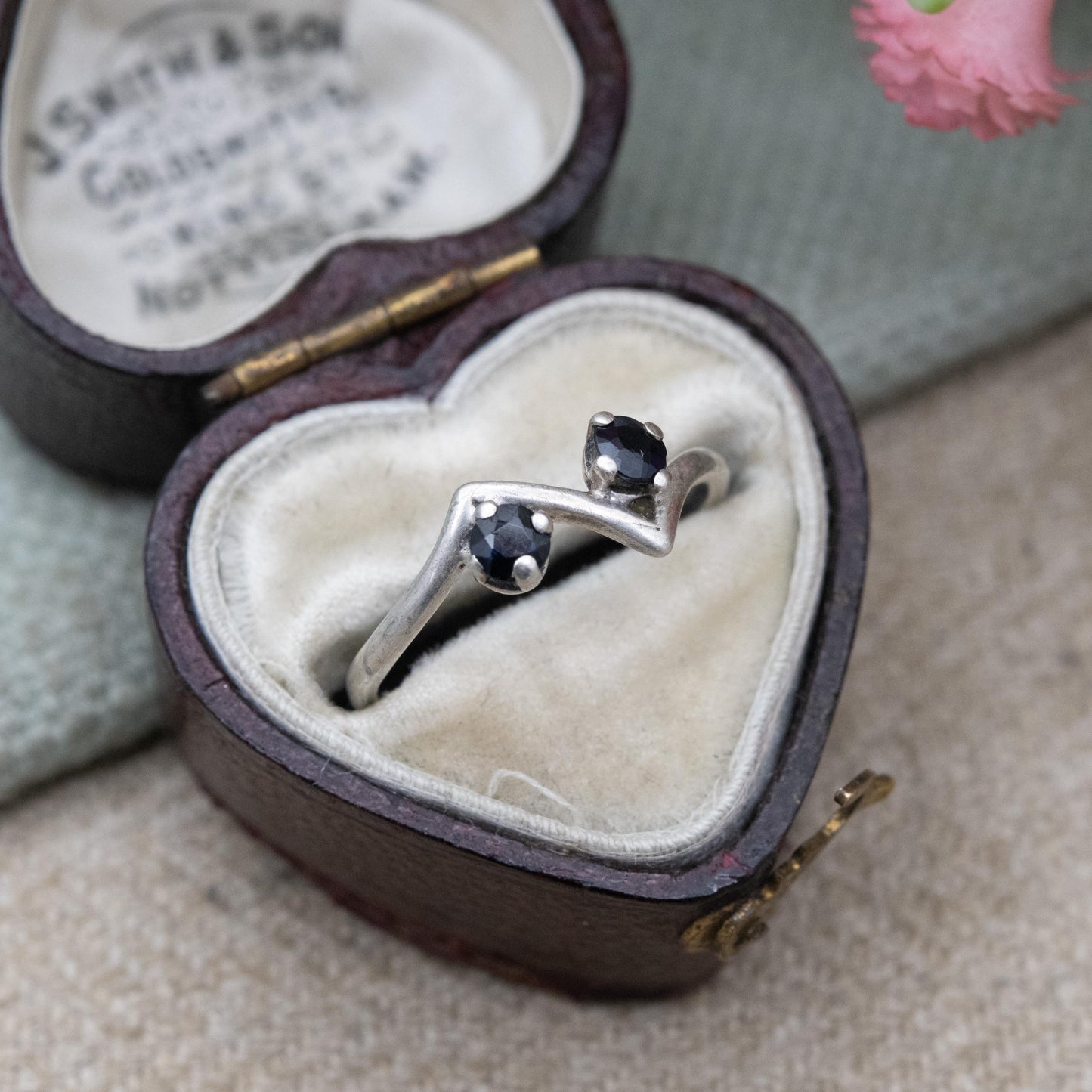 Vintage Sterling Silver Two Stone Sapphire Ring - UK Size - J 1/2 | US Size - 5