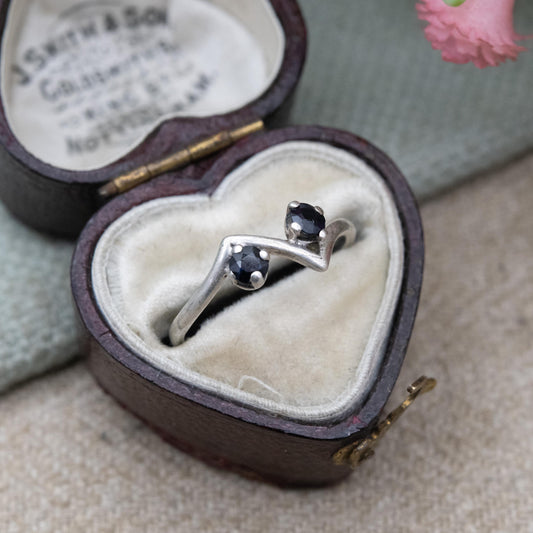 Vintage Sterling Silver Two Stone Sapphire Ring - UK Size - J 1/2 | US Size - 5