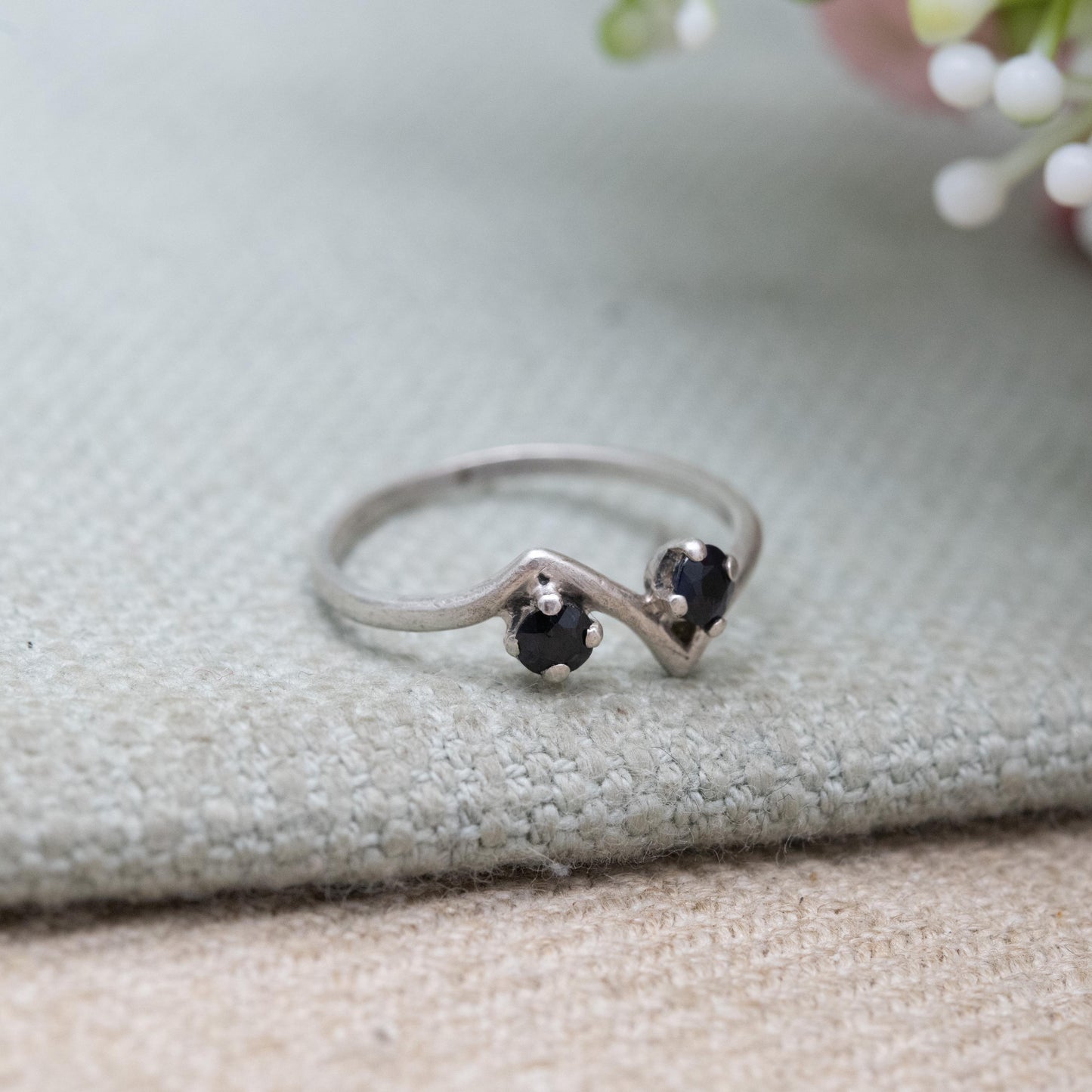 Vintage Sterling Silver Two Stone Sapphire Ring - UK Size - J 1/2 | US Size - 5