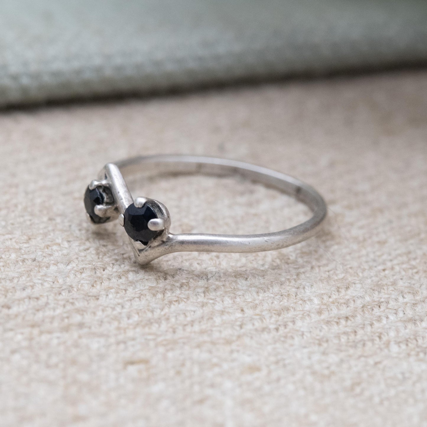 Vintage Sterling Silver Two Stone Sapphire Ring - UK Size - J 1/2 | US Size - 5