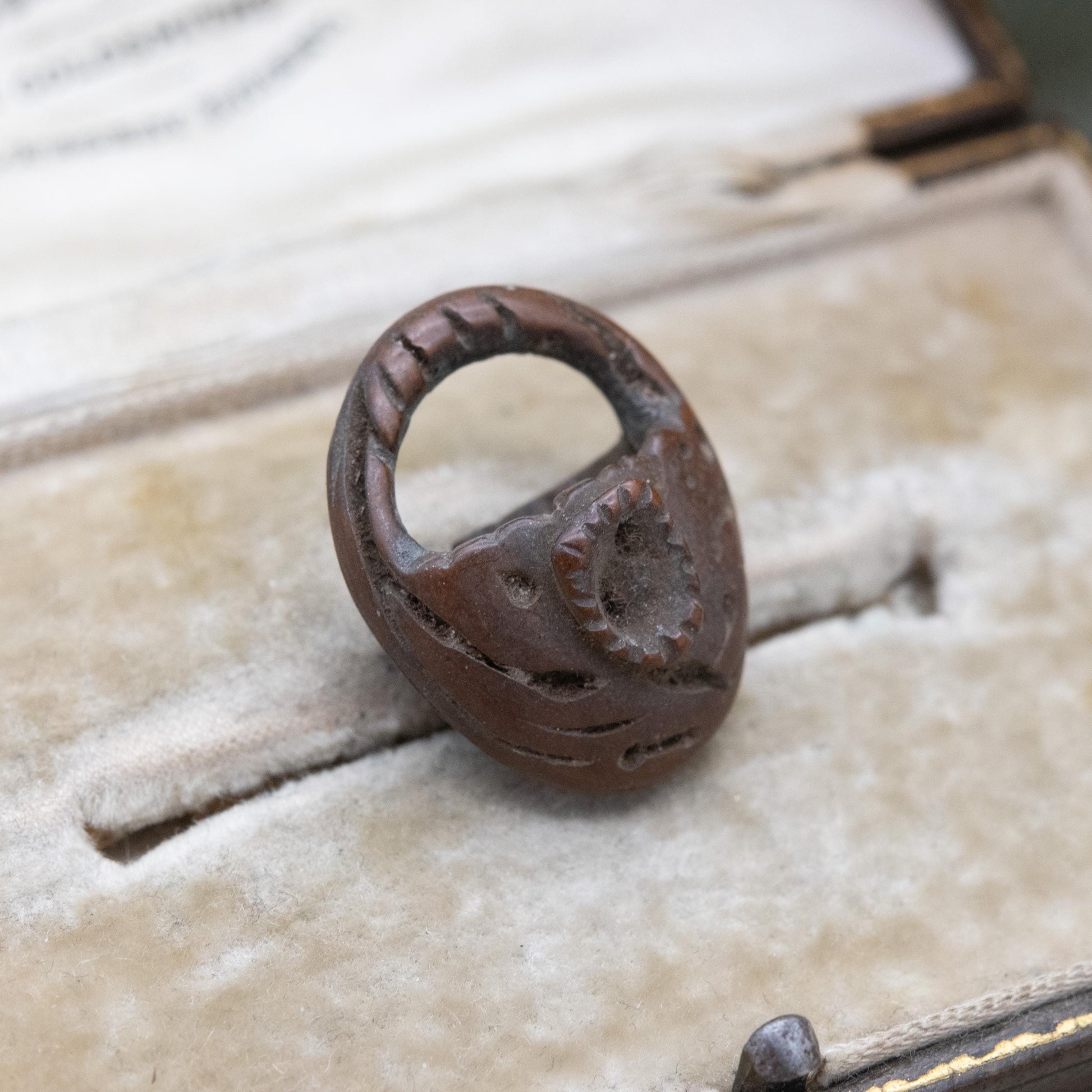 Vintage Carved Peach Pit Basket Pendant or Charm c. 1930s Folk Art