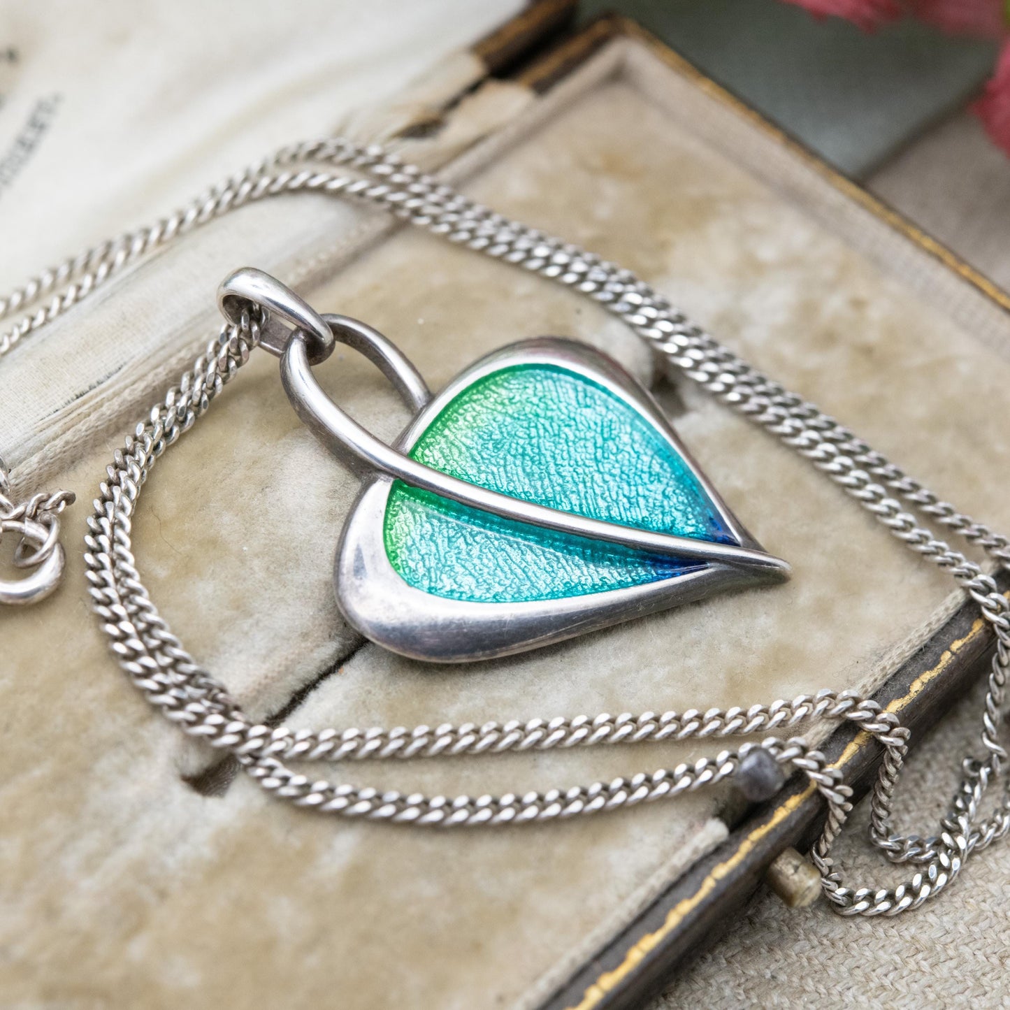 Ortak Leah Sterling Silver Pendant Necklace by Malcolm Gray with Blue and Green Enamel