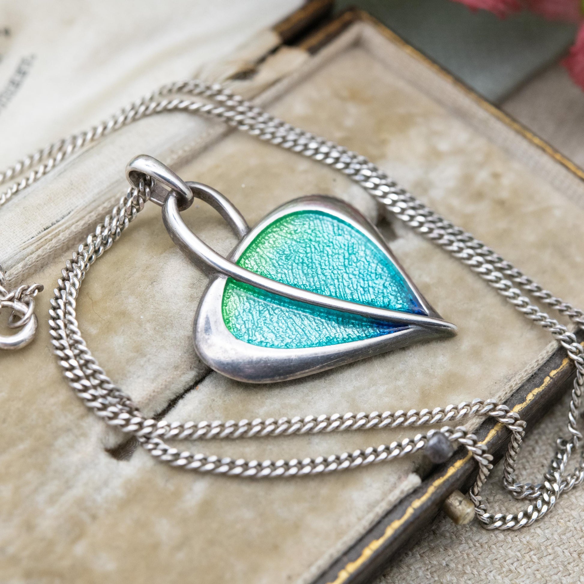 Ortak Leah Sterling Silver Pendant Necklace by Malcolm Gray with Blue and Green Enamel