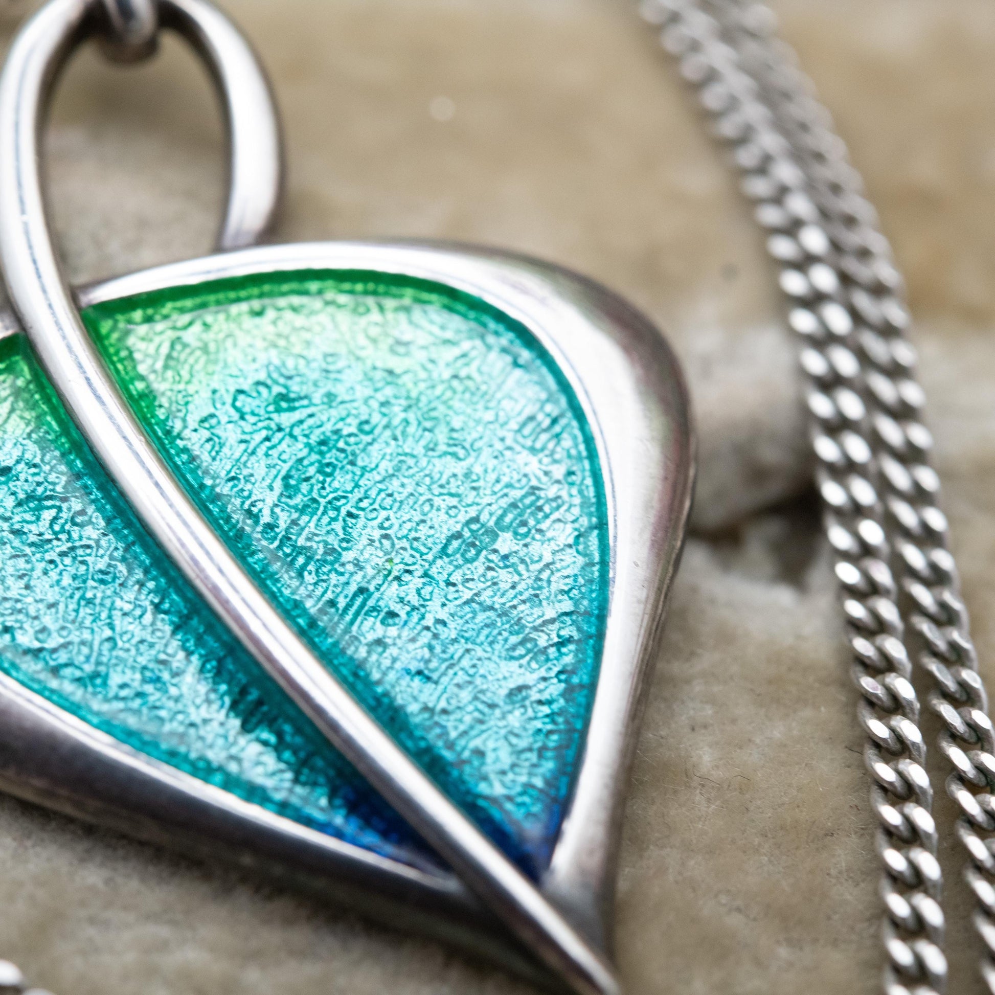 Ortak Leah Sterling Silver Pendant Necklace by Malcolm Gray with Blue and Green Enamel