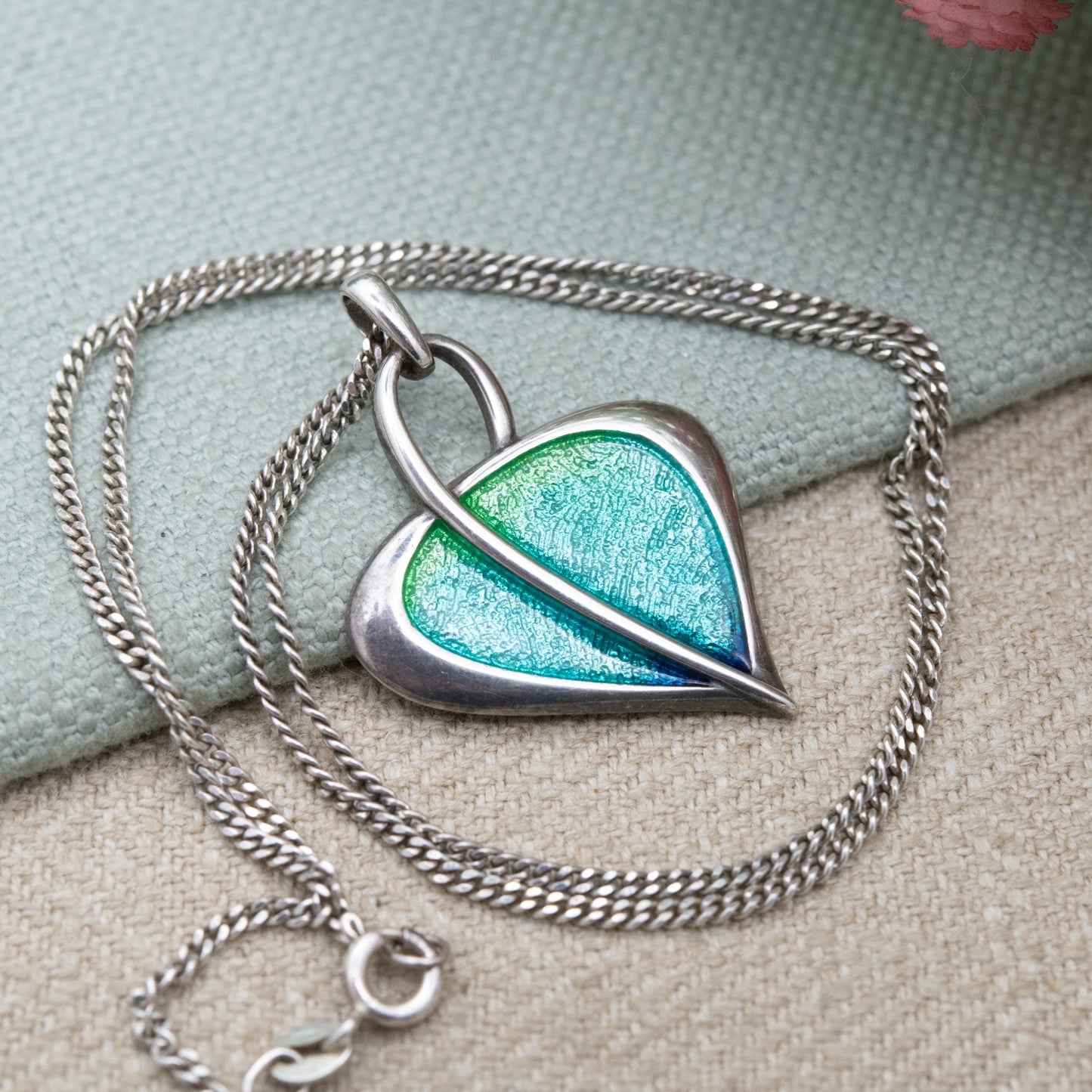 Ortak Leah Sterling Silver Pendant Necklace by Malcolm Gray with Blue and Green Enamel