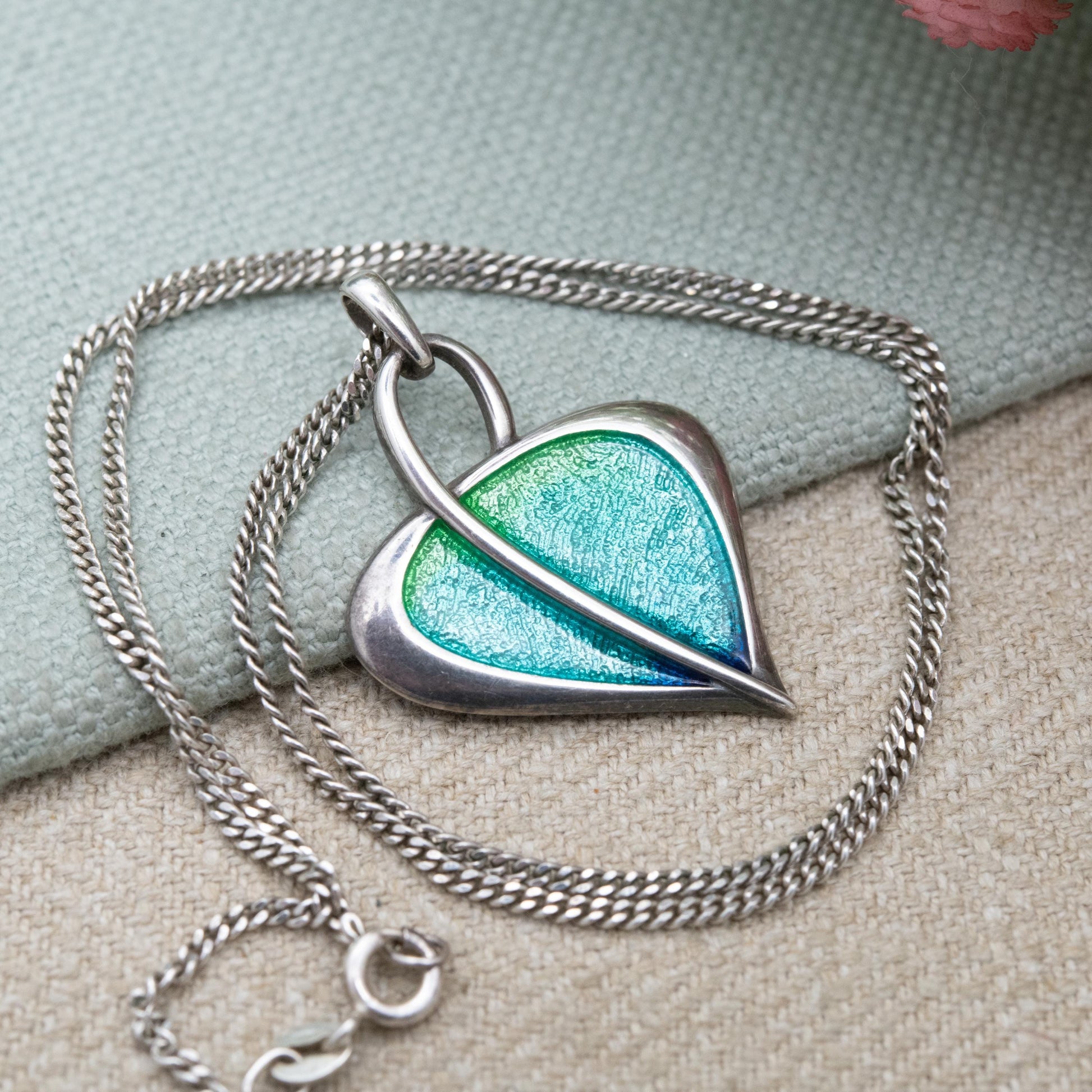 Ortak Leah Sterling Silver Pendant Necklace by Malcolm Gray with Blue and Green Enamel