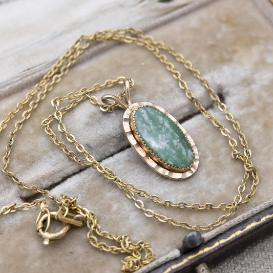 Vintage 14ct Gold Plated Green Stone Pendant Necklace on Chain by Andreas Daub A*D c. 1960s