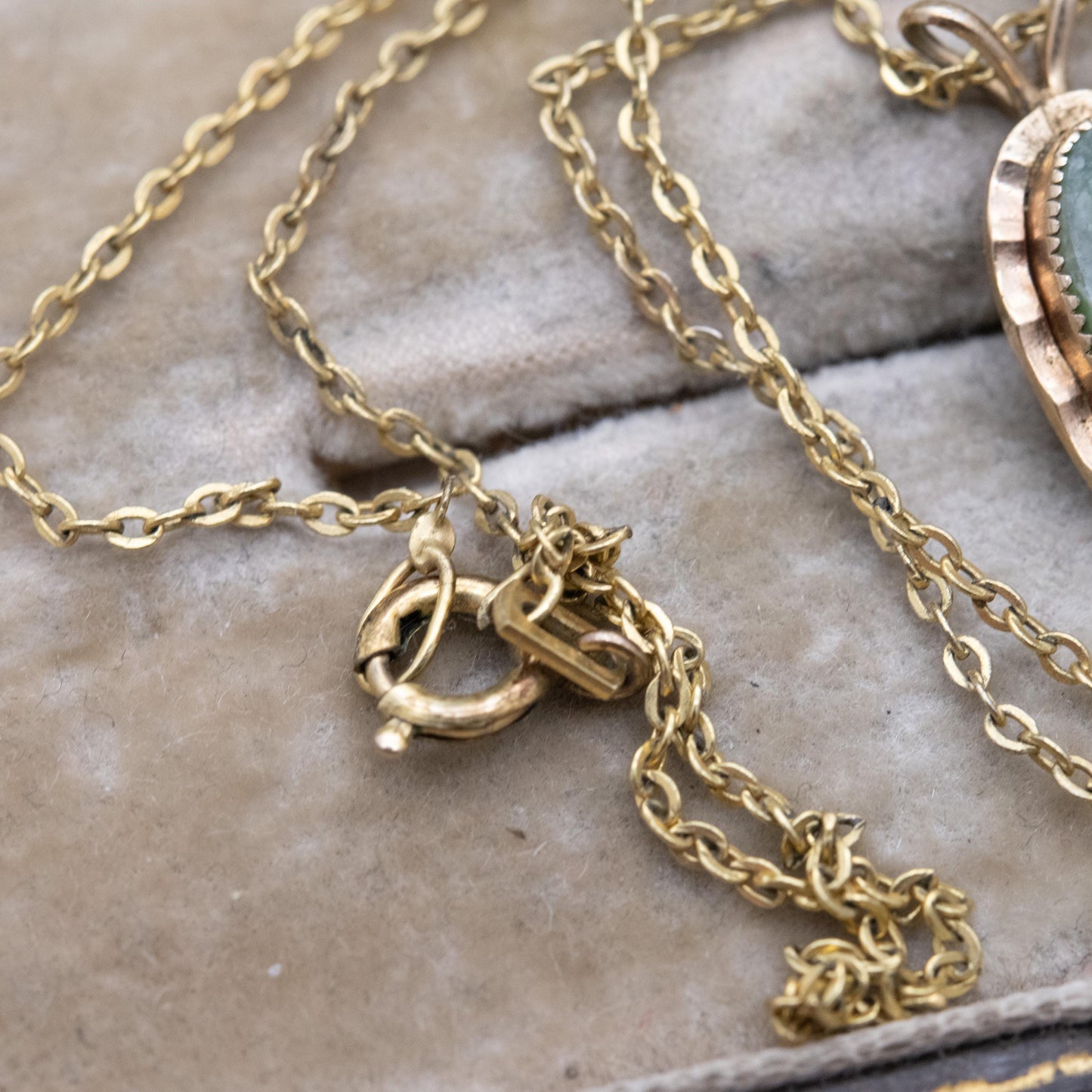Vintage 14ct Gold Plated Green Stone Pendant Necklace on Chain by Andreas Daub A*D c. 1960s