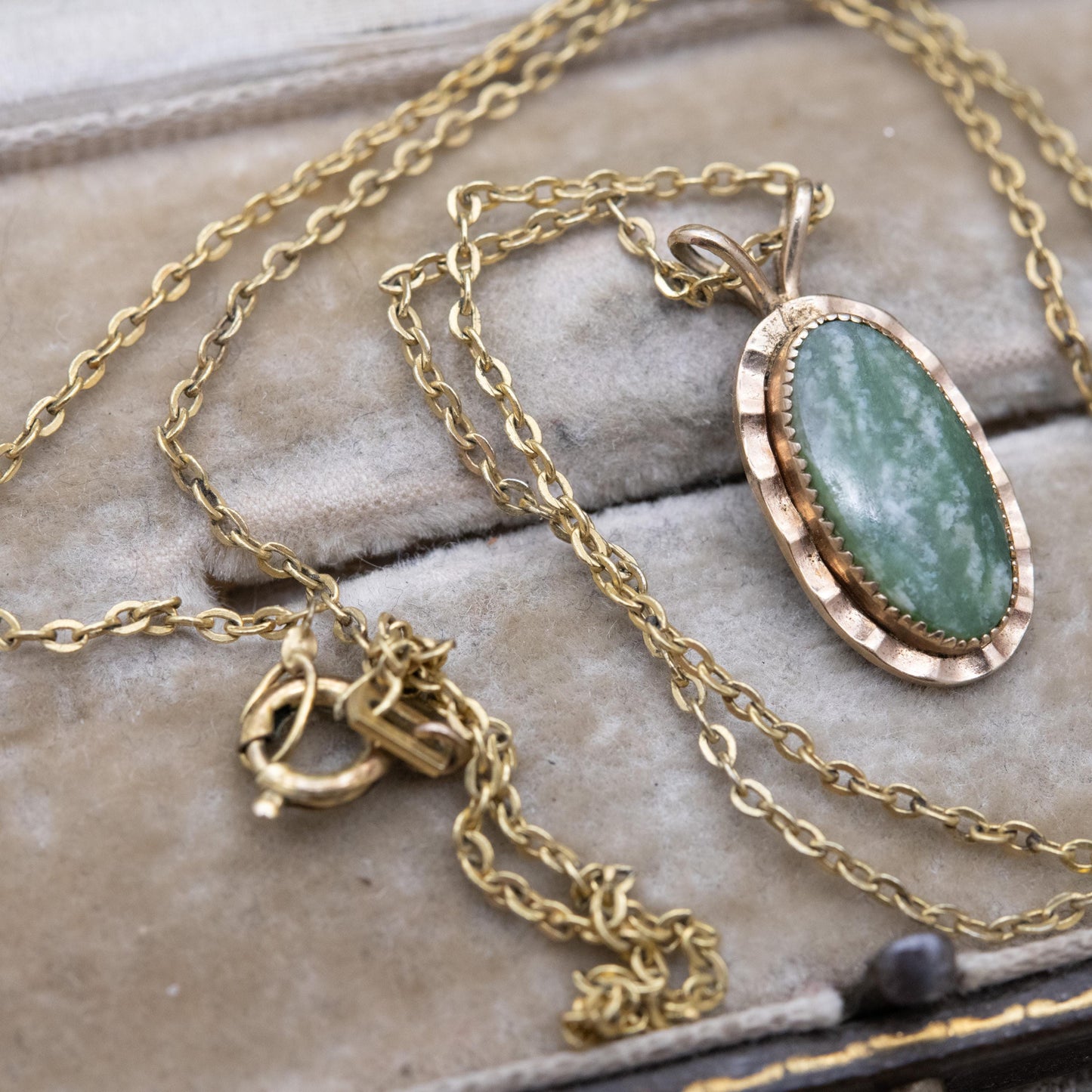 Vintage 14ct Gold Plated Green Stone Pendant Necklace on Chain by Andreas Daub A*D c. 1960s