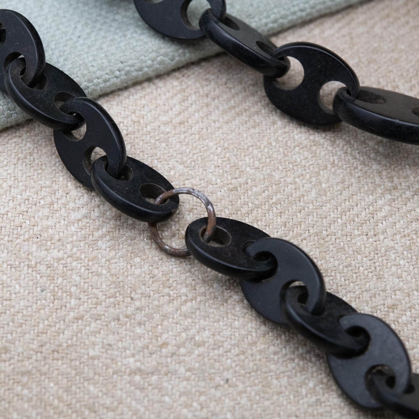 Antique Victorian Vulcanite Chain Necklace 18" Graduated Anchor Links c. 1880s