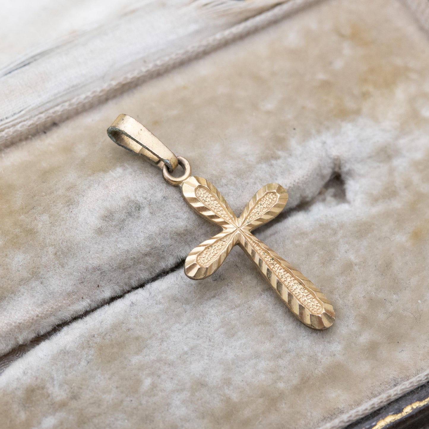 Vintage Adreas Daub Rolled Gold Cross Pendant with Textured Detail c. 1960s Mid-Century