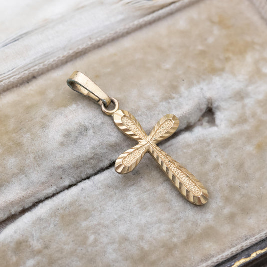 Vintage Adreas Daub Rolled Gold Cross Pendant with Textured Detail c. 1960s Mid-Century