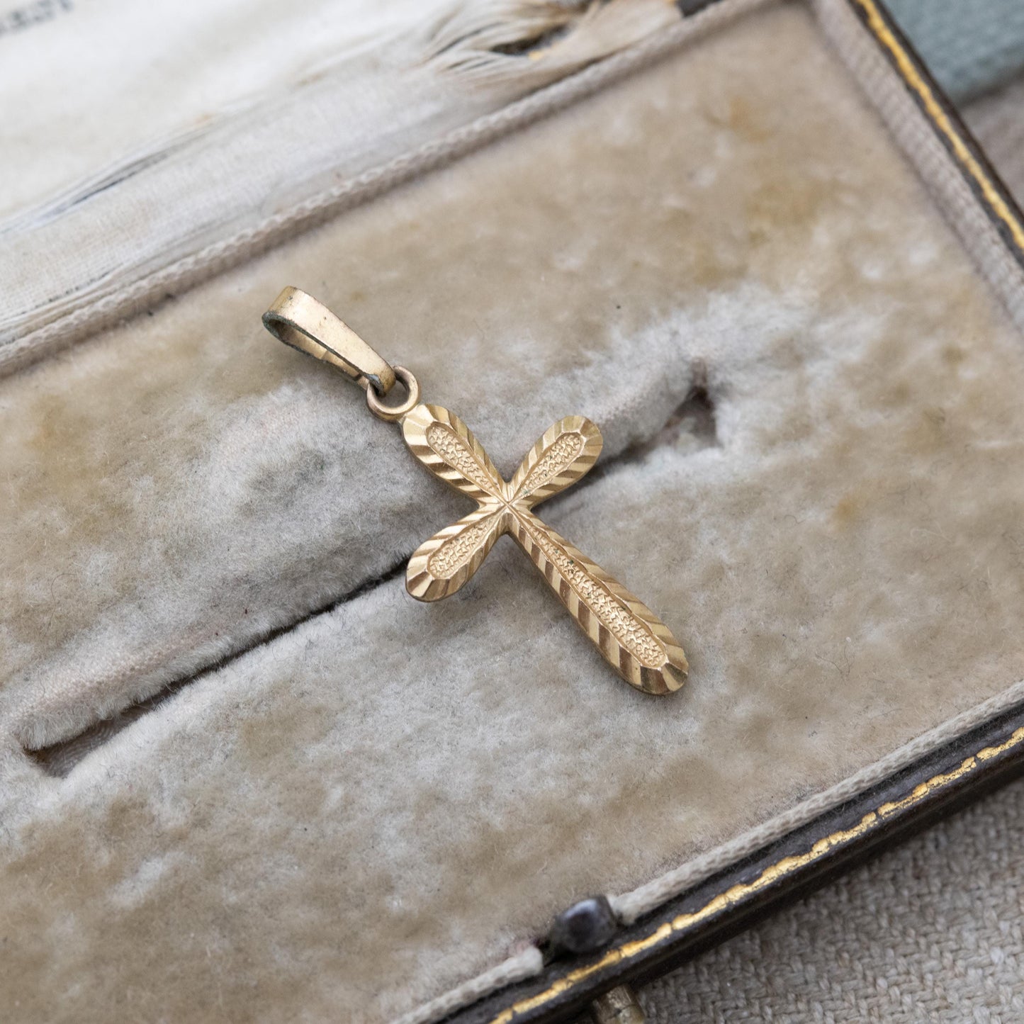 Vintage Adreas Daub Rolled Gold Cross Pendant with Textured Detail c. 1960s Mid-Century