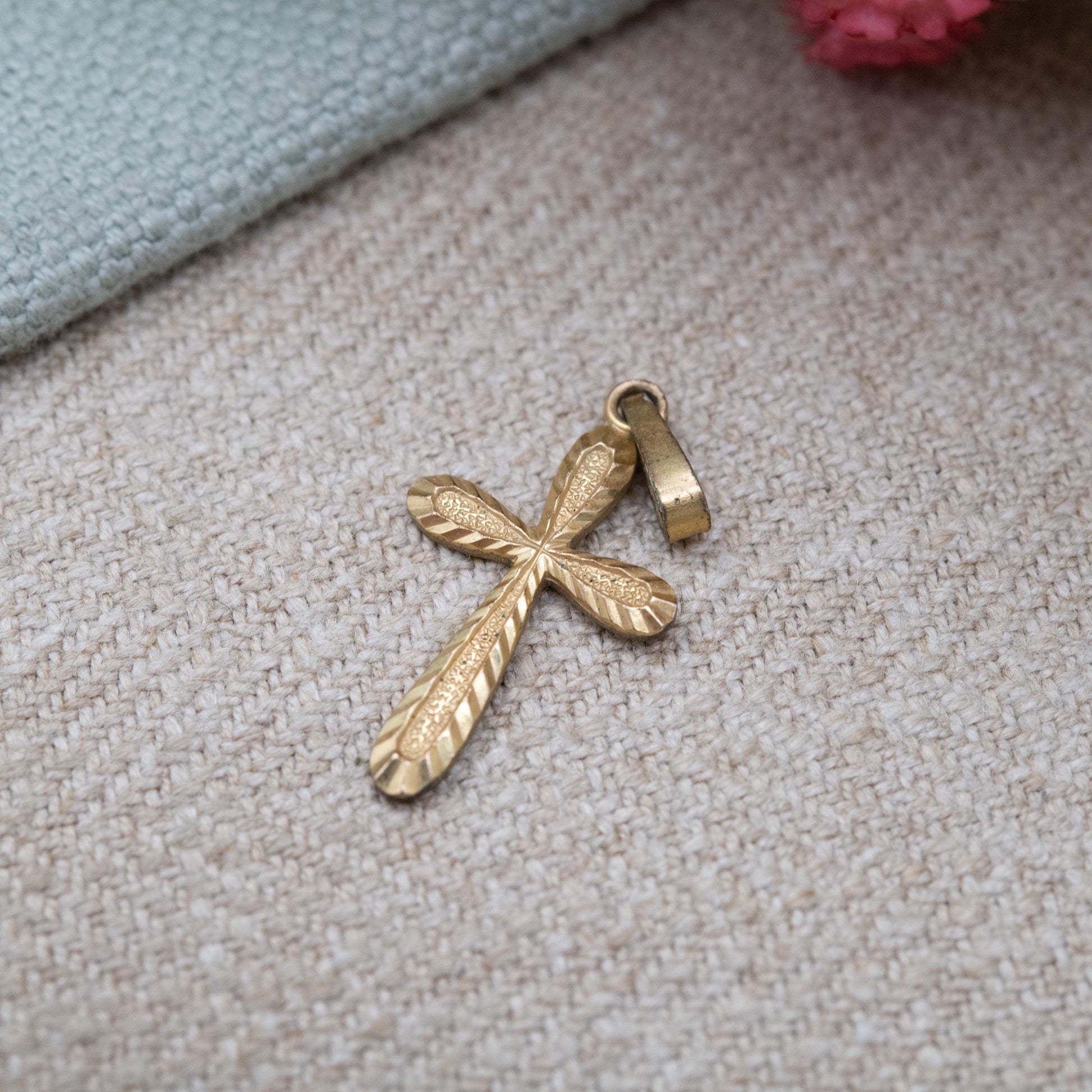 Vintage Adreas Daub Rolled Gold Cross Pendant with Textured Detail c. 1960s Mid-Century