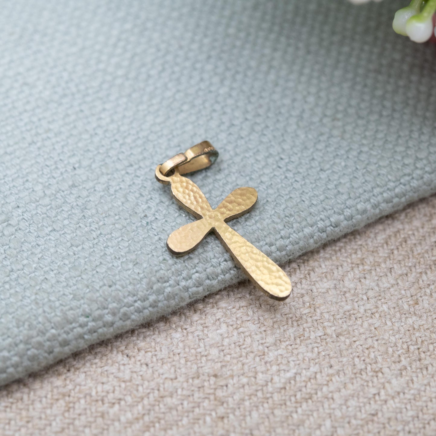 Vintage Adreas Daub Rolled Gold Cross Pendant with Textured Detail c. 1960s Mid-Century