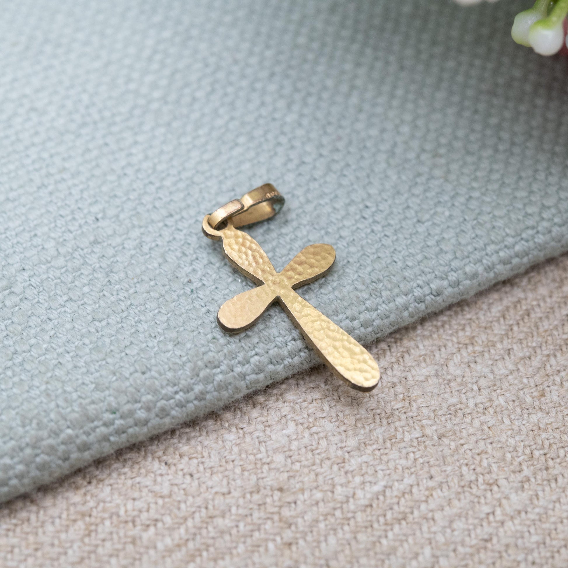 Vintage Adreas Daub Rolled Gold Cross Pendant with Textured Detail c. 1960s Mid-Century