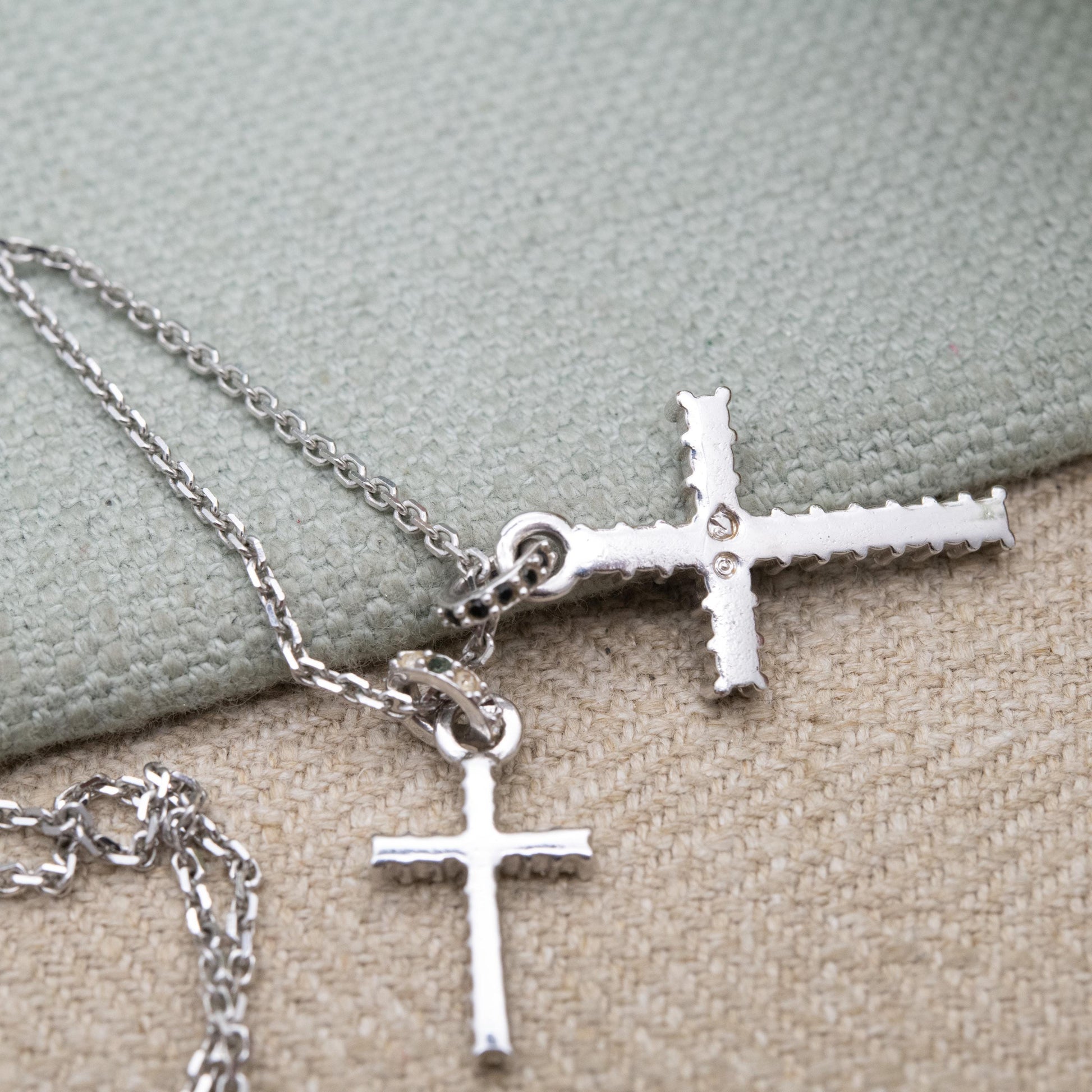 Swarovski Double Cross Pendant Necklace - Black and White Crystals