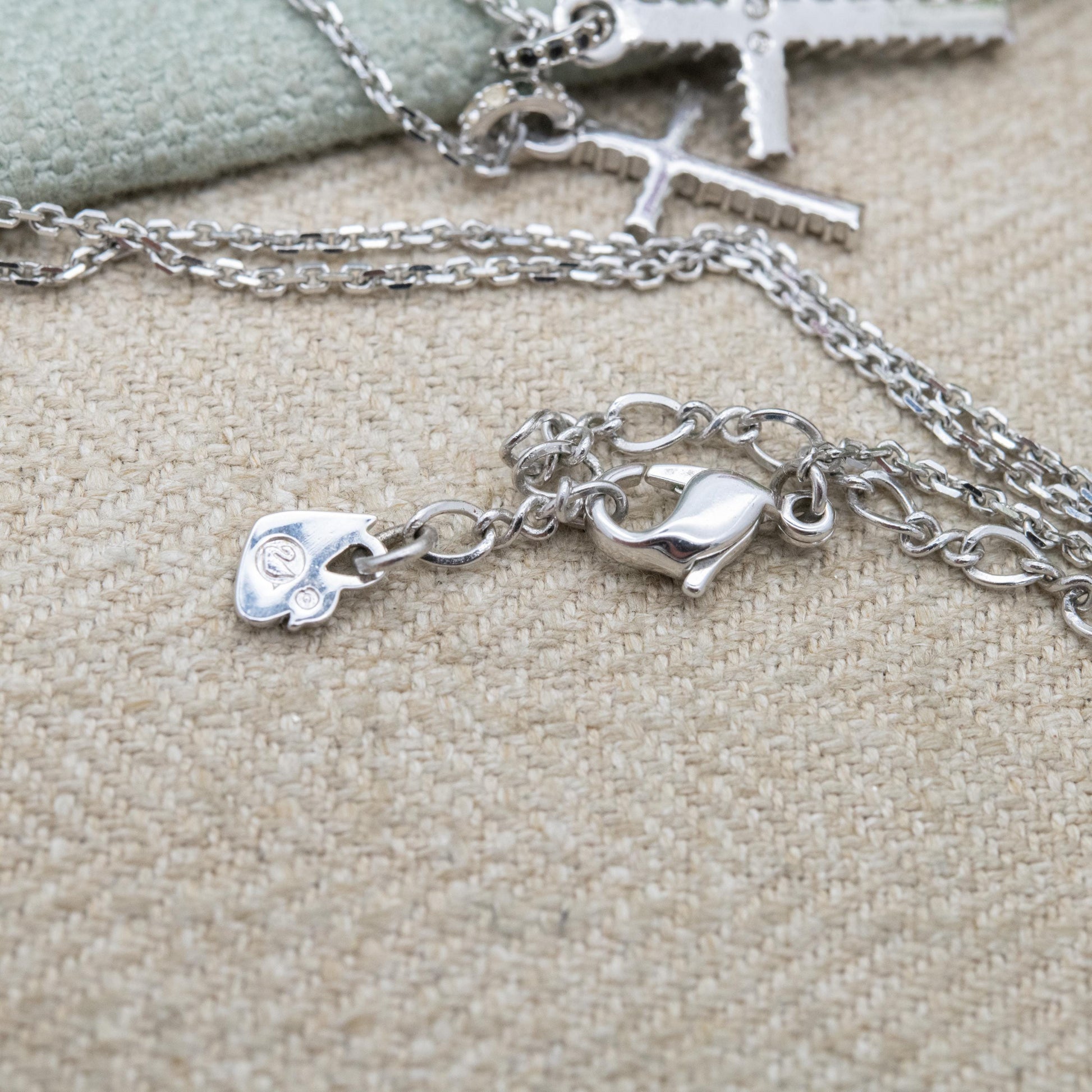 Swarovski Double Cross Pendant Necklace - Black and White Crystals