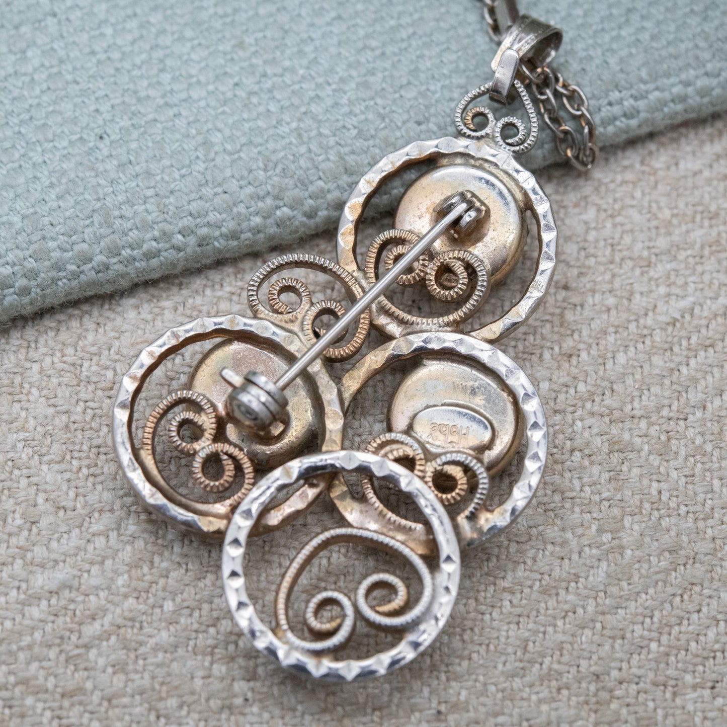 Vintage Hobé Tigers Eye Pendant Necklace or Brooch c. 1960s - Long Bar Link Chain | 62cm