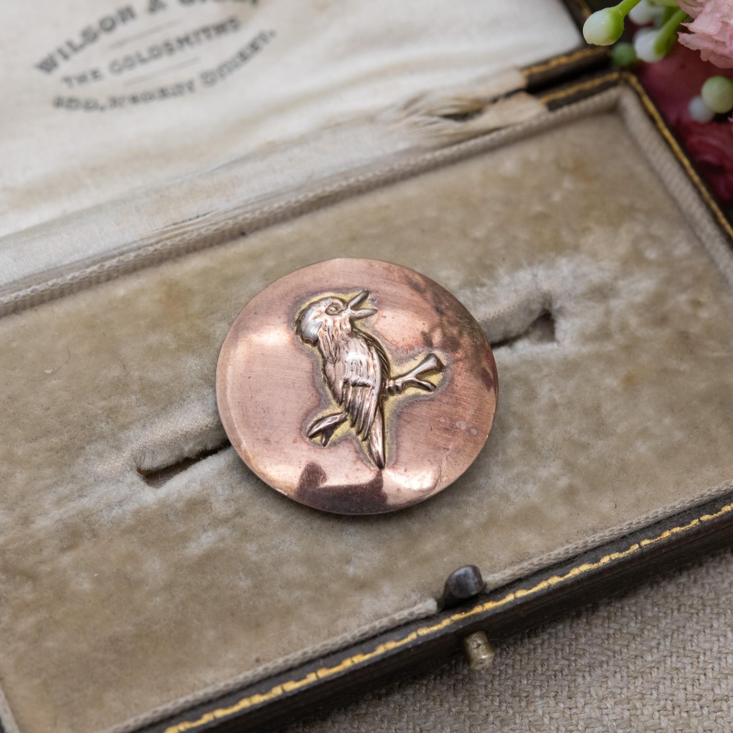 Antique Silver Lined 9ct Gold Kookaburra Bird Brooch - Gift for Bird Watcher