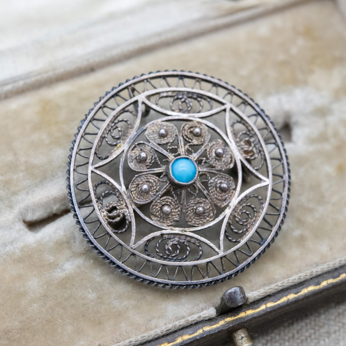 Vintage Silver Filigree Blue Stone Brooch Pendant - Scrolling Openwork Design | Gift for Her