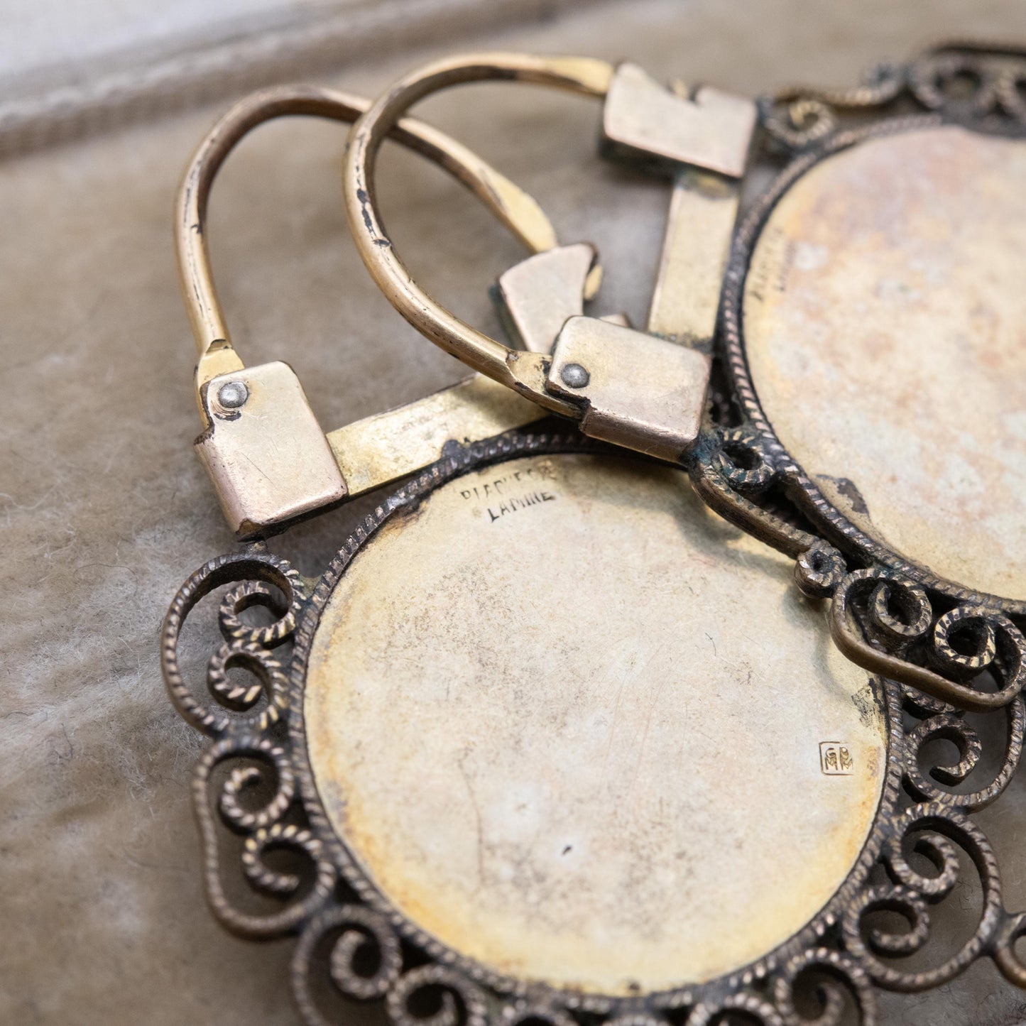 Vintage Napoleon III Coin Theme Earrings with Ornate Surround - Signed French Jewellery | Plaque Or Lamine