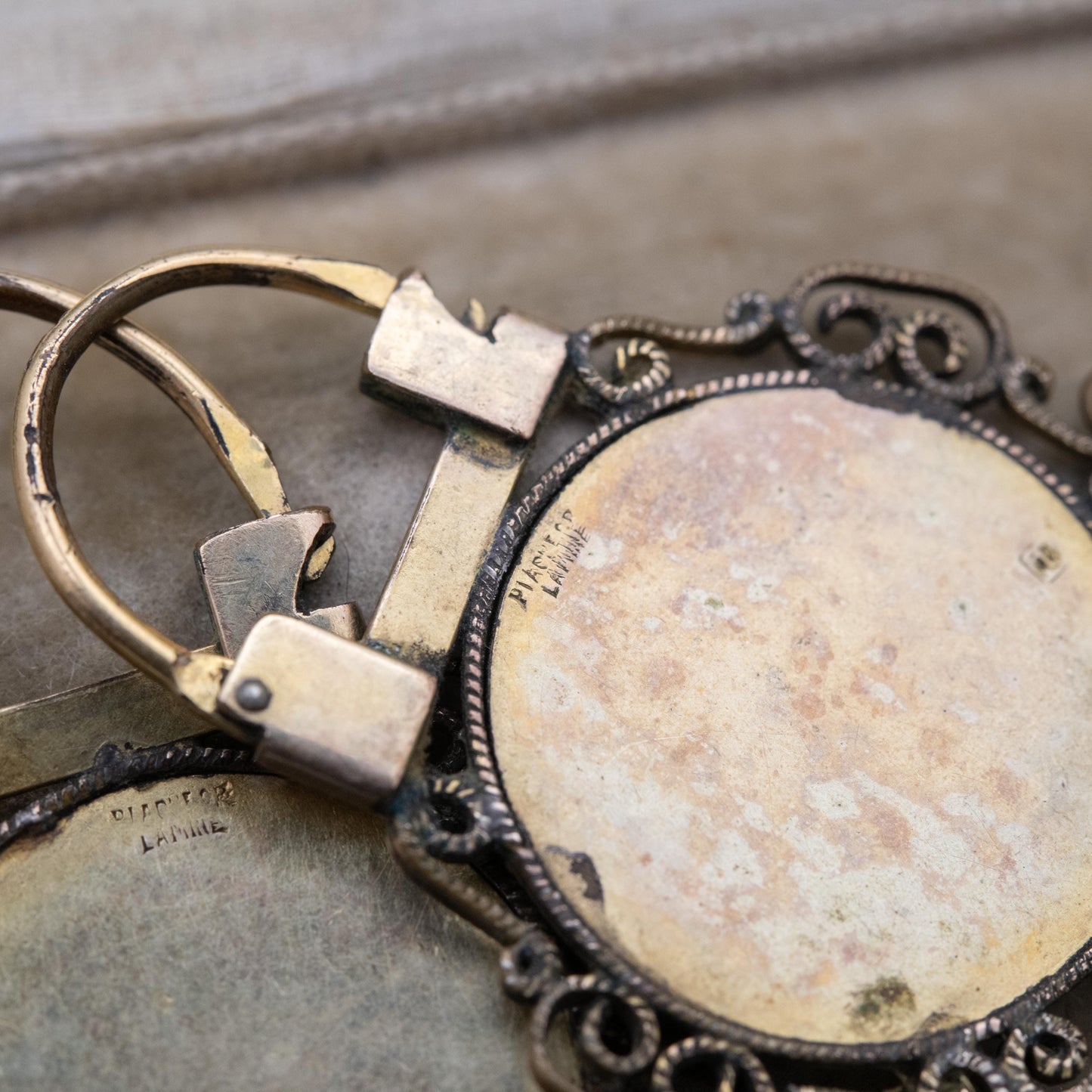 Vintage Napoleon III Coin Theme Earrings with Ornate Surround - Signed French Jewellery | Plaque Or Lamine
