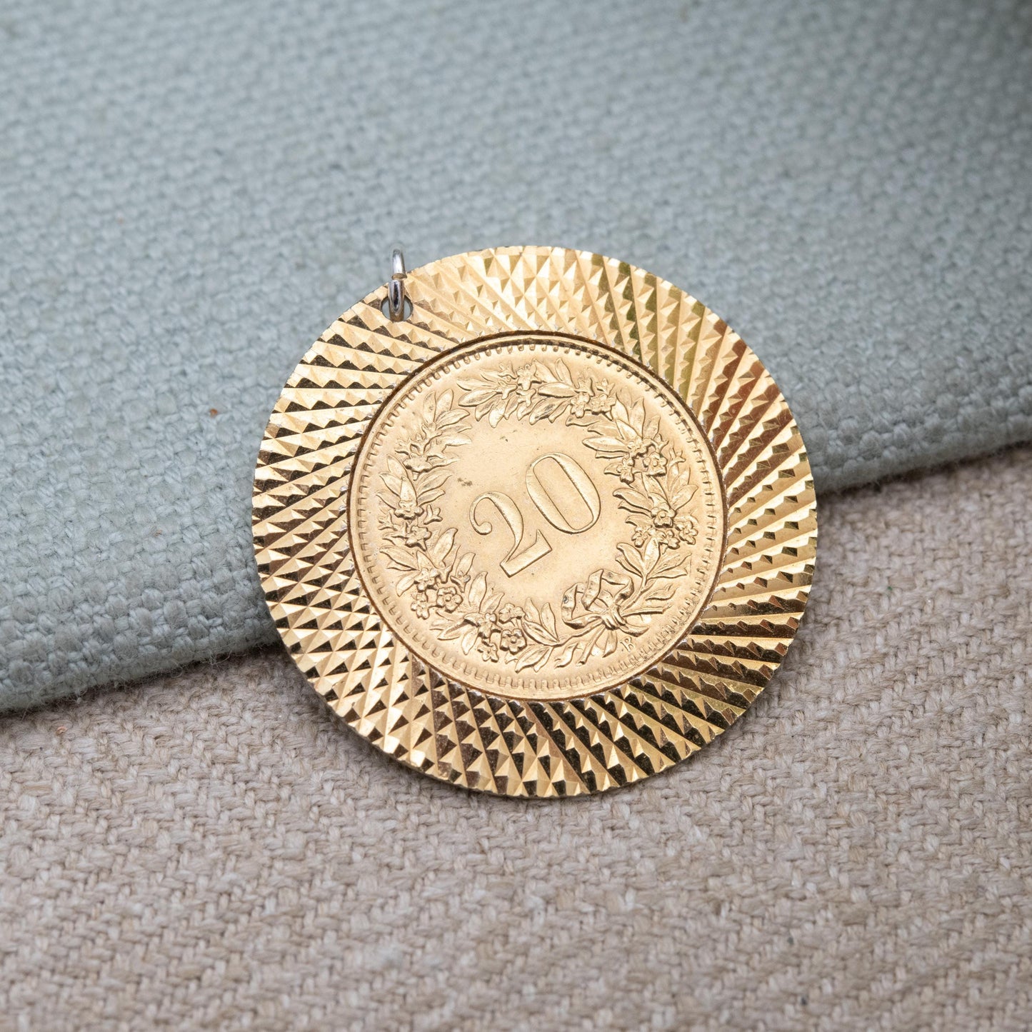 Vintage Gold Plated Swiss Coin Pendant 20 Rappen 1965 - Mid-Century Pendant Mount