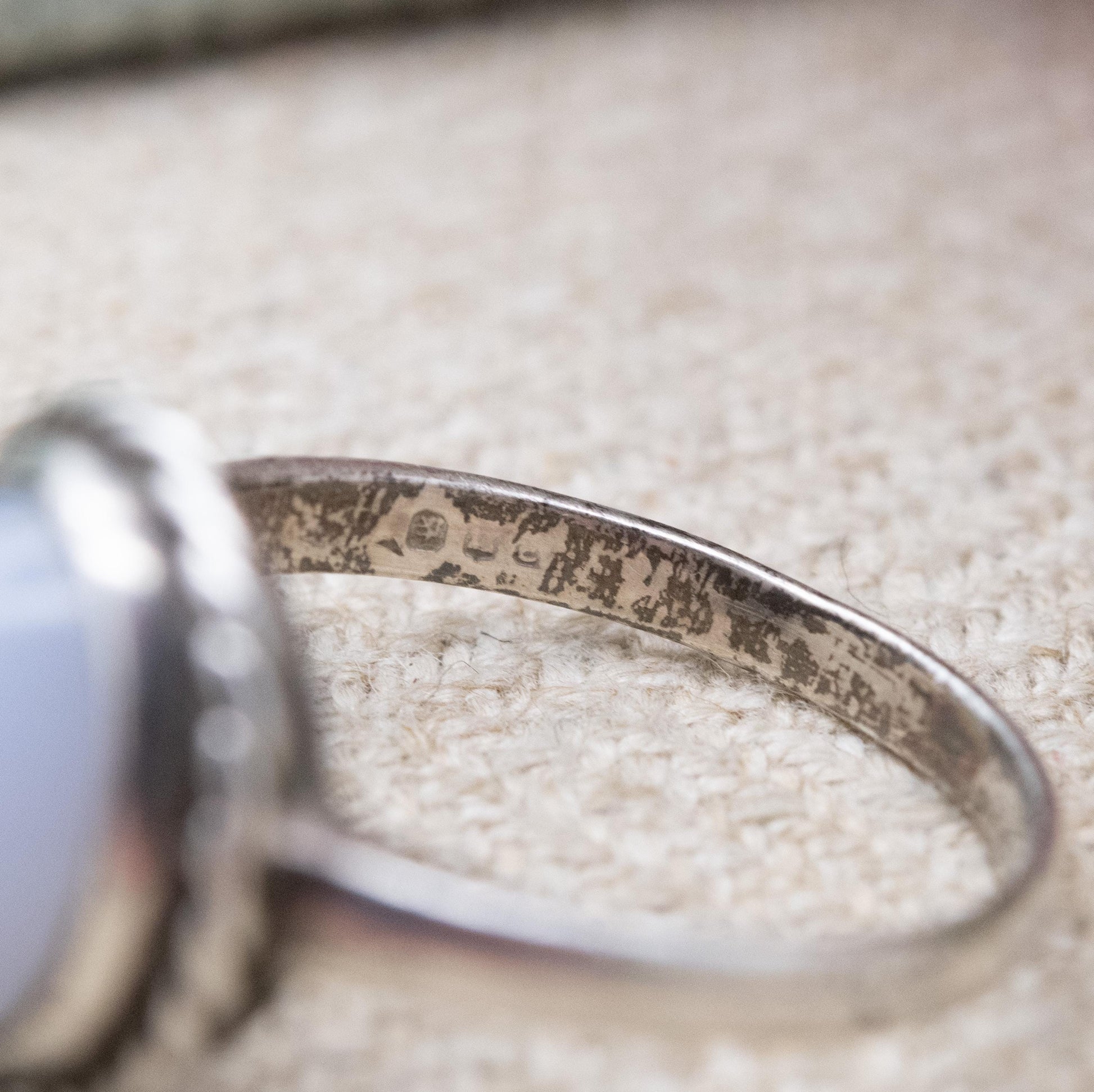 Vintage Silver Blue Lace Agate Ring Mid-Century - Statement Ring | Pale Blue Cabochon Stone | UK Size - L US Size - 5 3/4