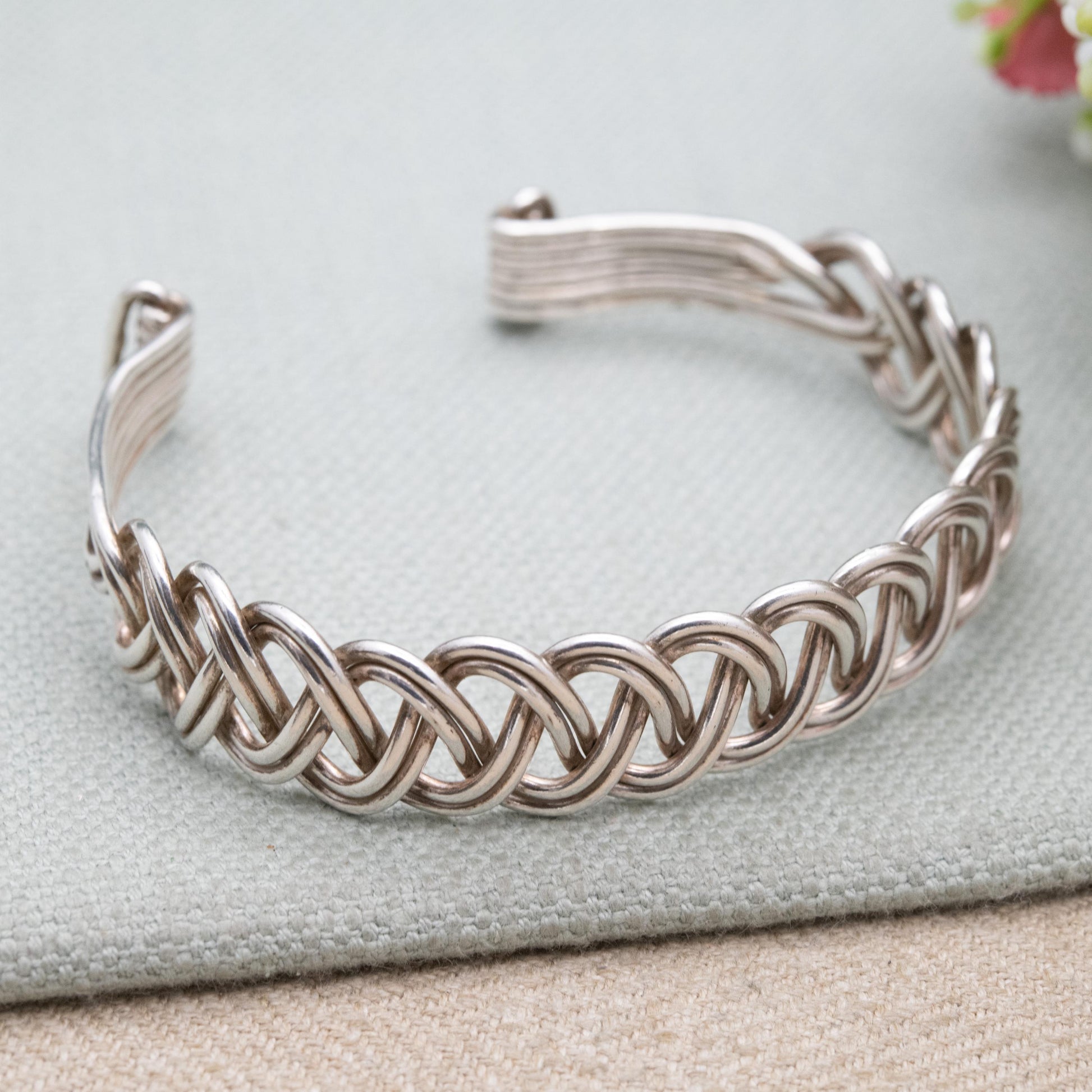 Sterling Silver Rope Twisted Open Cuff Bracelet - Traditional Style Jewellery Gift for Her