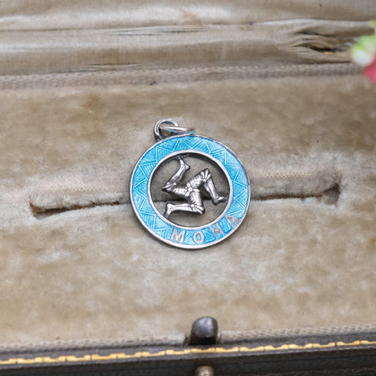 Vintage Charles Horner Sterling Silver Enamel Isle of Man Triskelion Charm Pendant - Souvenir for Charm Necklace