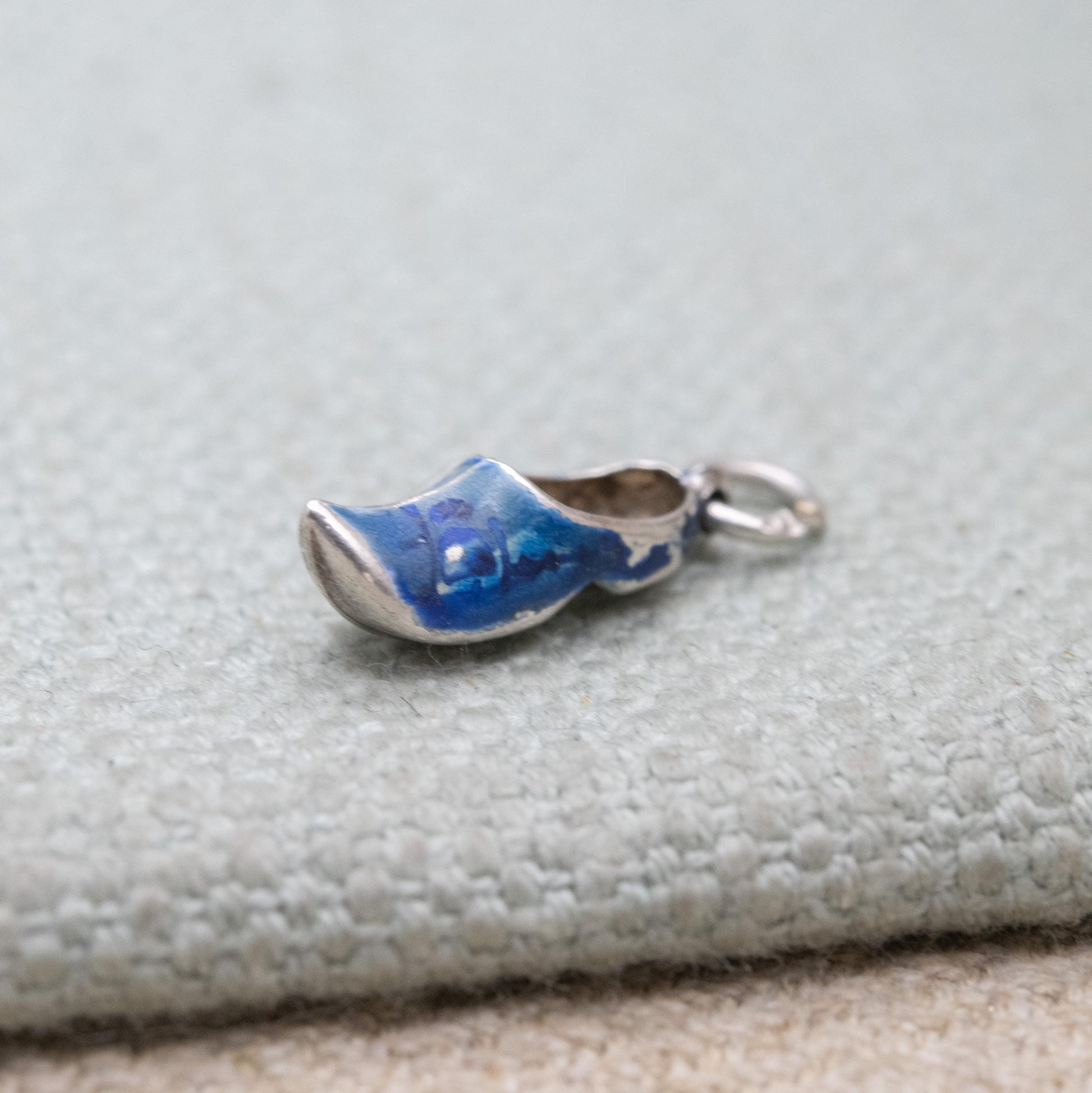 Vintage European Silver Enamel Dutch Clog Charm Pendant - Traditional Shoe | Netherlands Travel Souvenir | Gift for Charm Bracelet