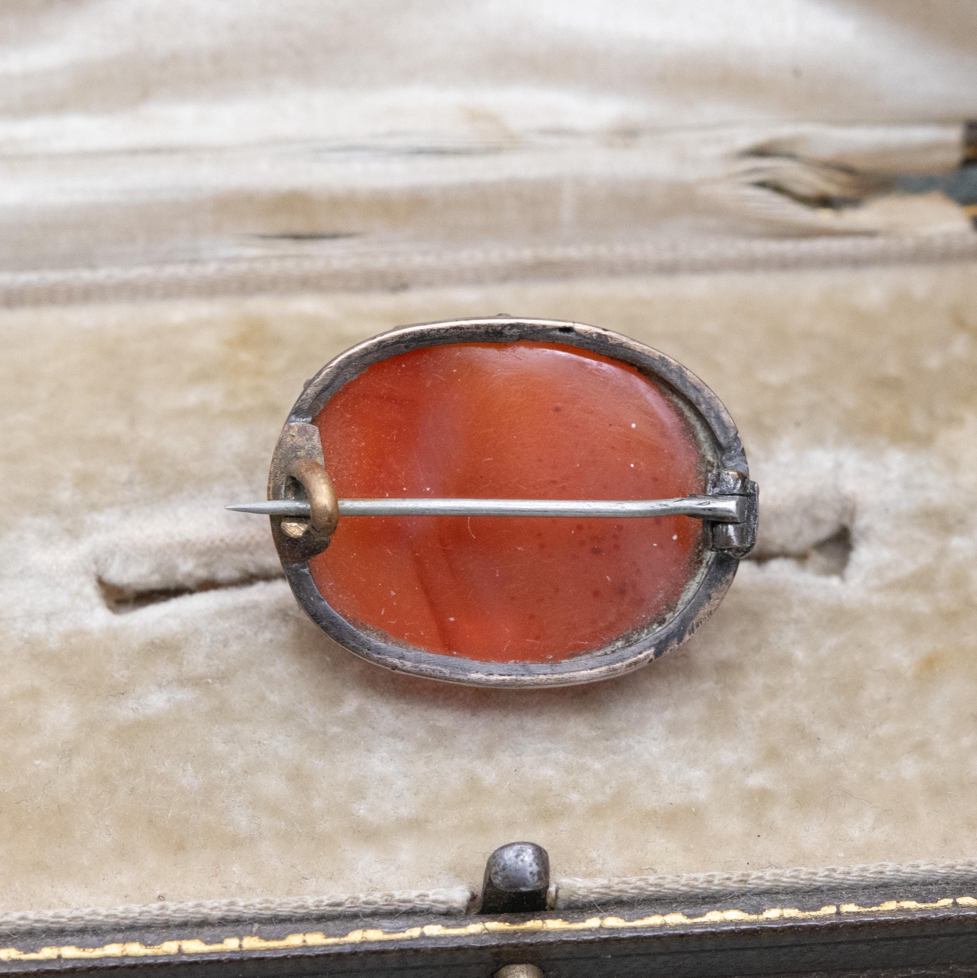 Antique Silver Carnelian Cabochon Brooch c. 1800s - Minimal Design | Banded Red Orange Gemstone Jewellery Gift