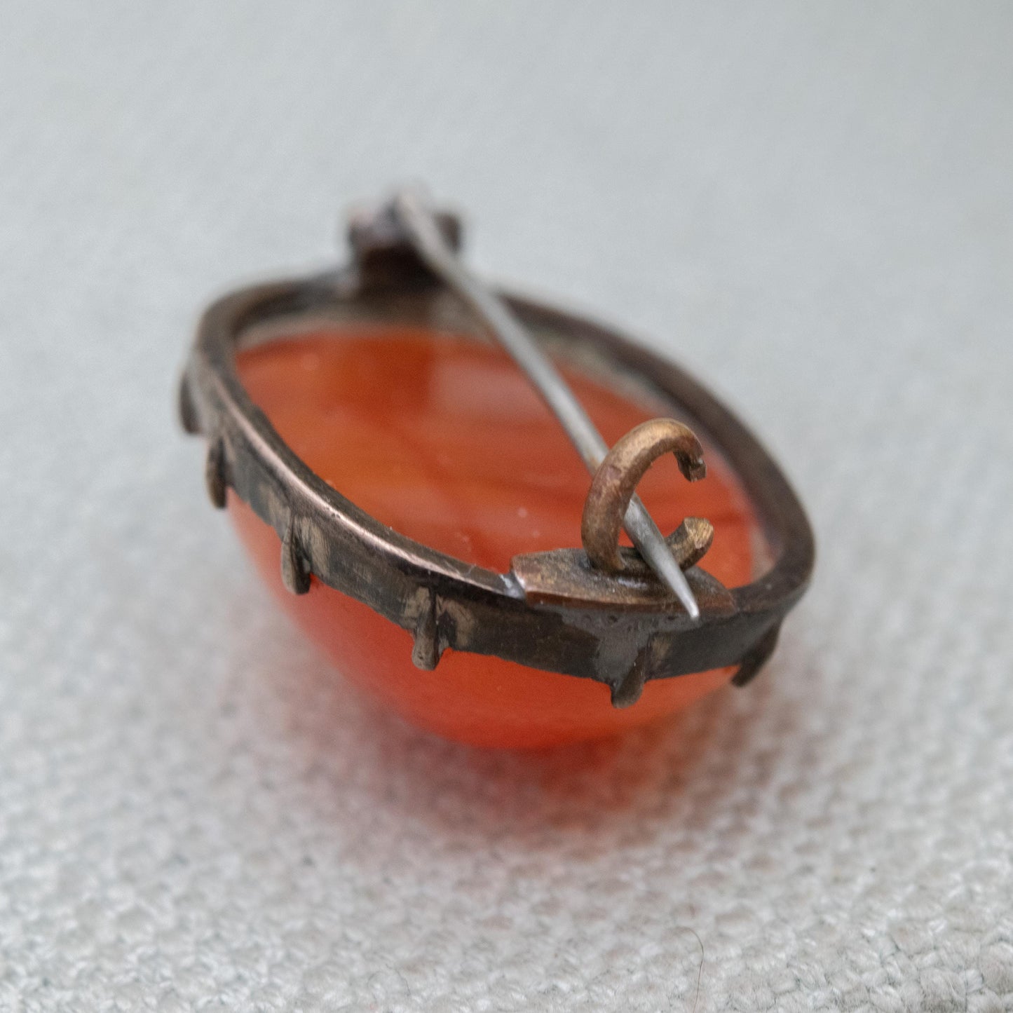 Antique Silver Carnelian Cabochon Brooch c. 1800s - Minimal Design | Banded Red Orange Gemstone Jewellery Gift