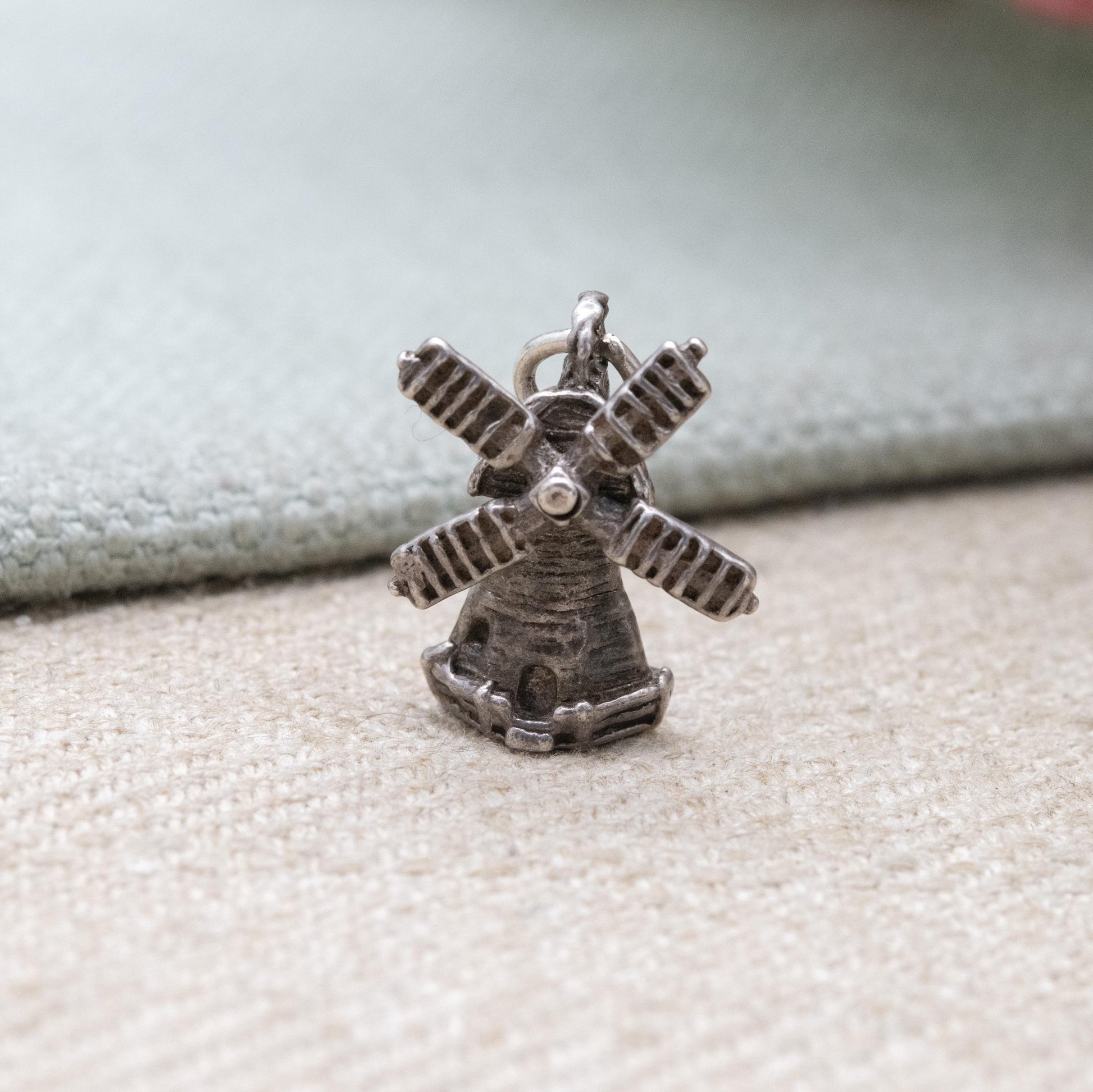 Vintage Sterling Silver Moving Windmill Charm Pendant - Detailed Gift for Charm Bracelet Necklace