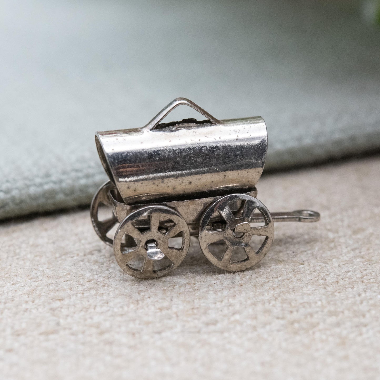 Vintage Sterling Silver Covered Wagon Charm Pendant - Moving Wheels Pioneer Wagon | Wild West Gift for Charm Bracelet