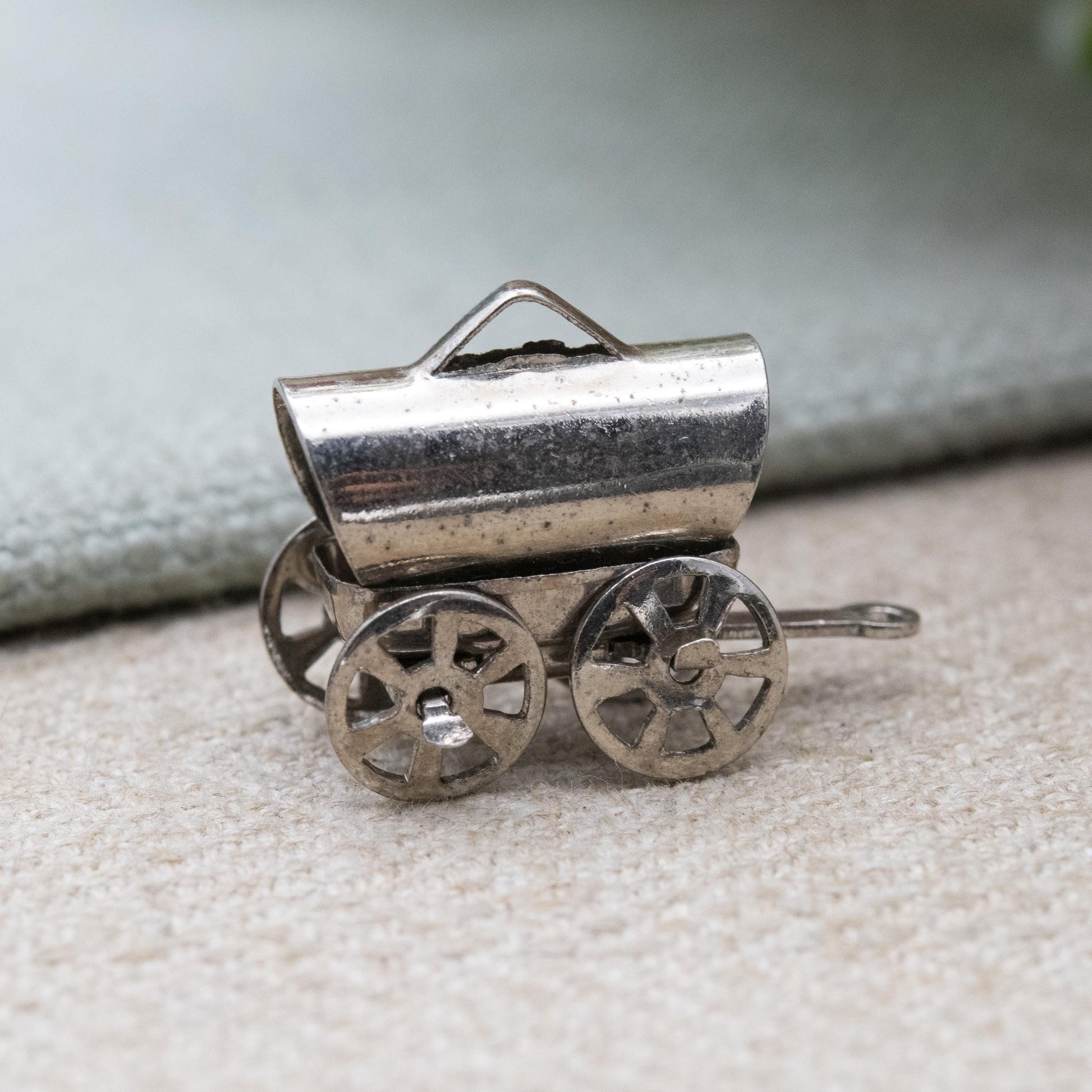 Vintage Sterling Silver Covered Wagon Charm Pendant - Moving Wheels Pioneer Wagon | Wild West Gift for Charm Bracelet