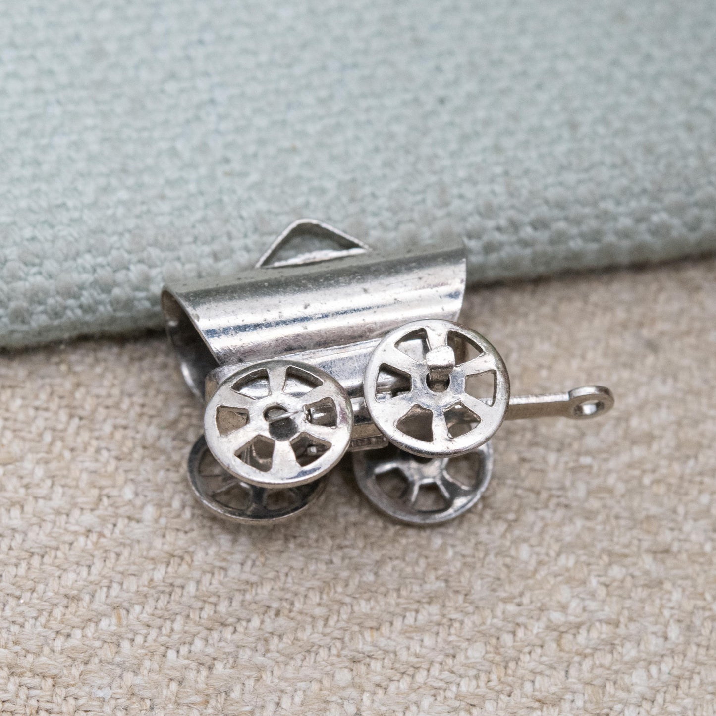Vintage Sterling Silver Covered Wagon Charm Pendant - Moving Wheels Pioneer Wagon | Wild West Gift for Charm Bracelet