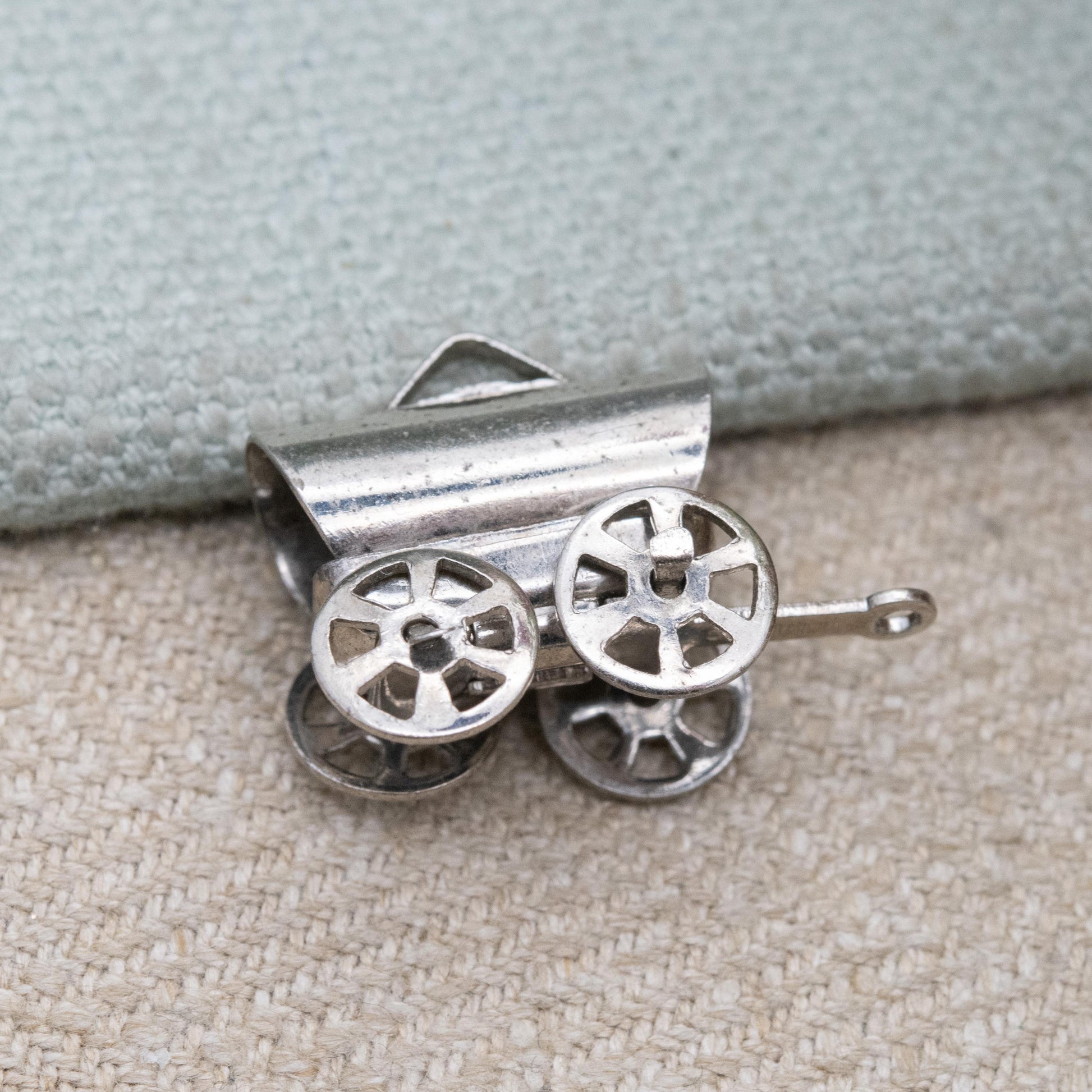 Vintage Sterling Silver Covered Wagon Charm Pendant - Moving Wheels Pioneer Wagon | Wild West Gift for Charm Bracelet