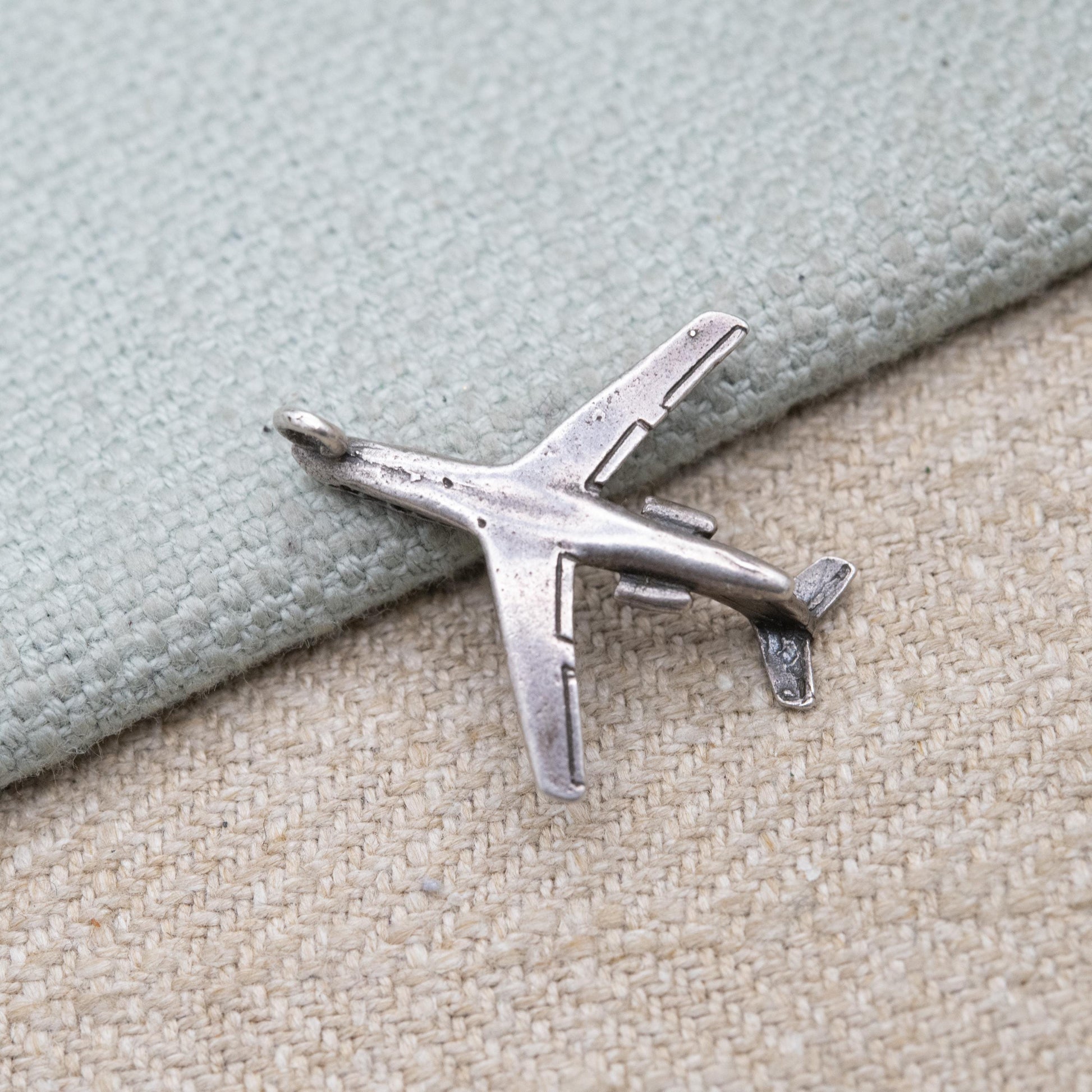 Vintage Sterling Silver Airplane Travel Charm Pendant - Passenger Jet Aircraft | Gift for Charm Bracelet Necklace